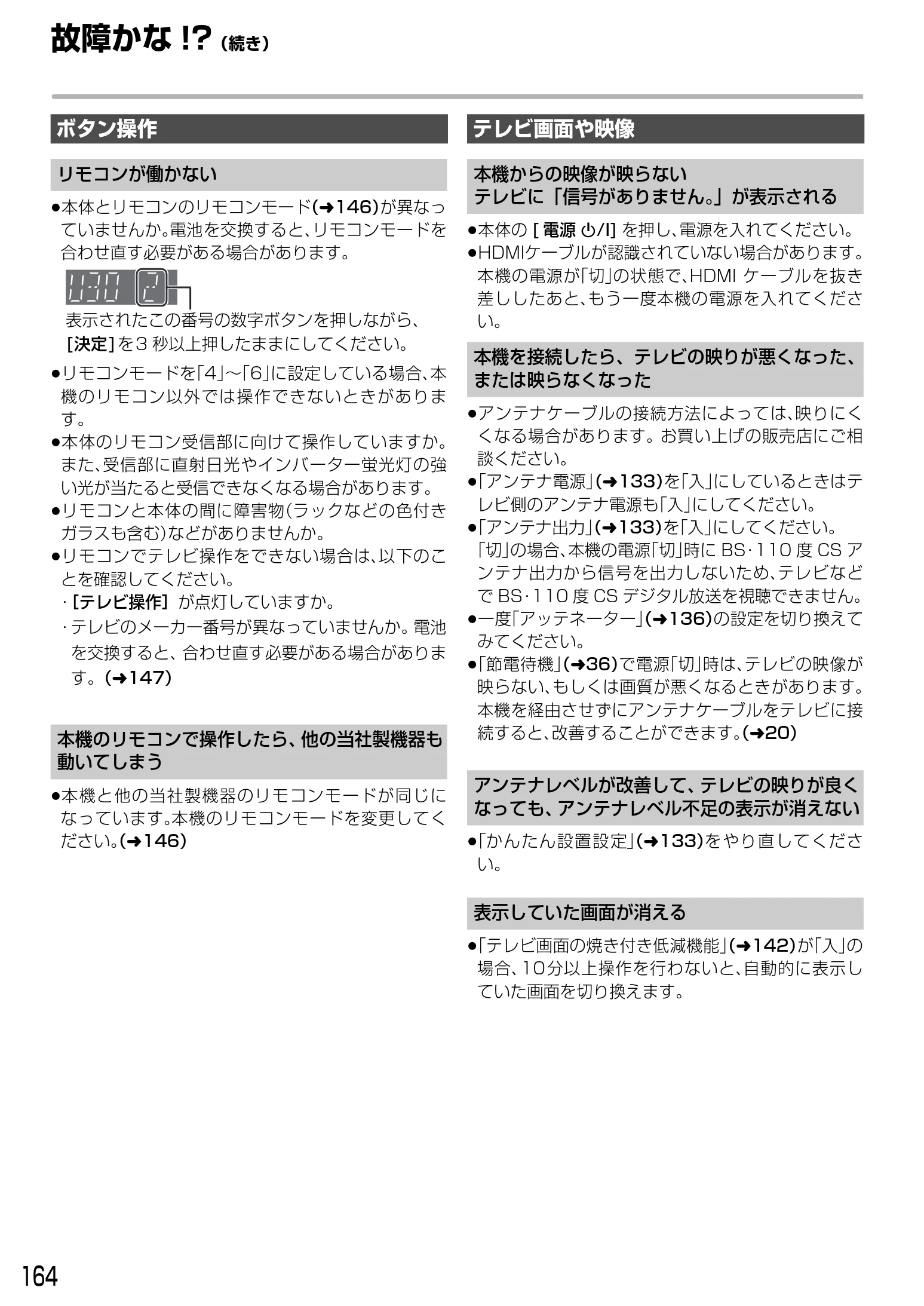 日立 DVL-BRT20 取扱説明書 — 故障かな!?(続き) — 図版 164-1 — 164ページ