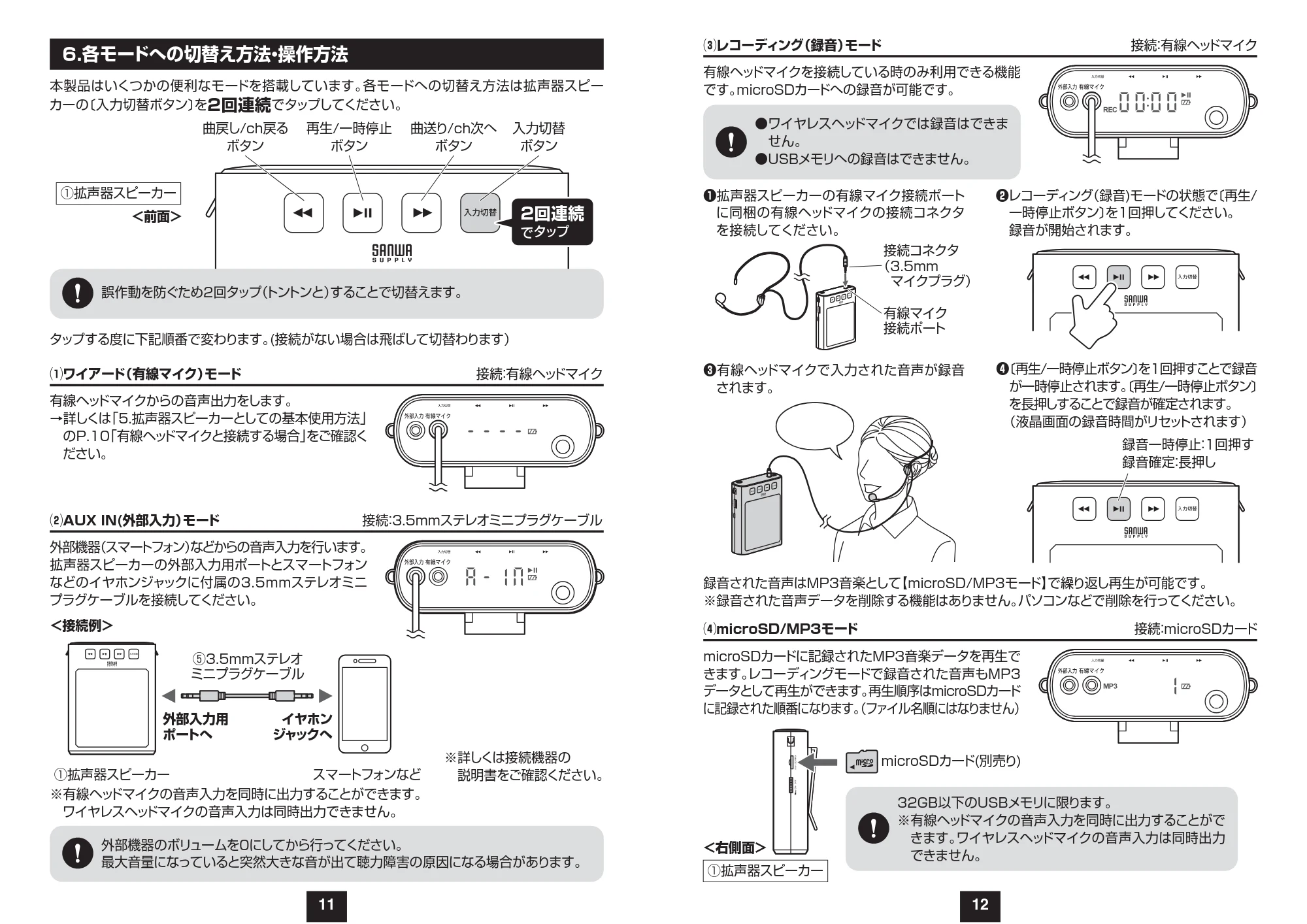 サンワサプライ 401-SP079-11 取扱説明書 — 6.各モードへの切替え方法・操作方法 — 原本ページ — 7ページ