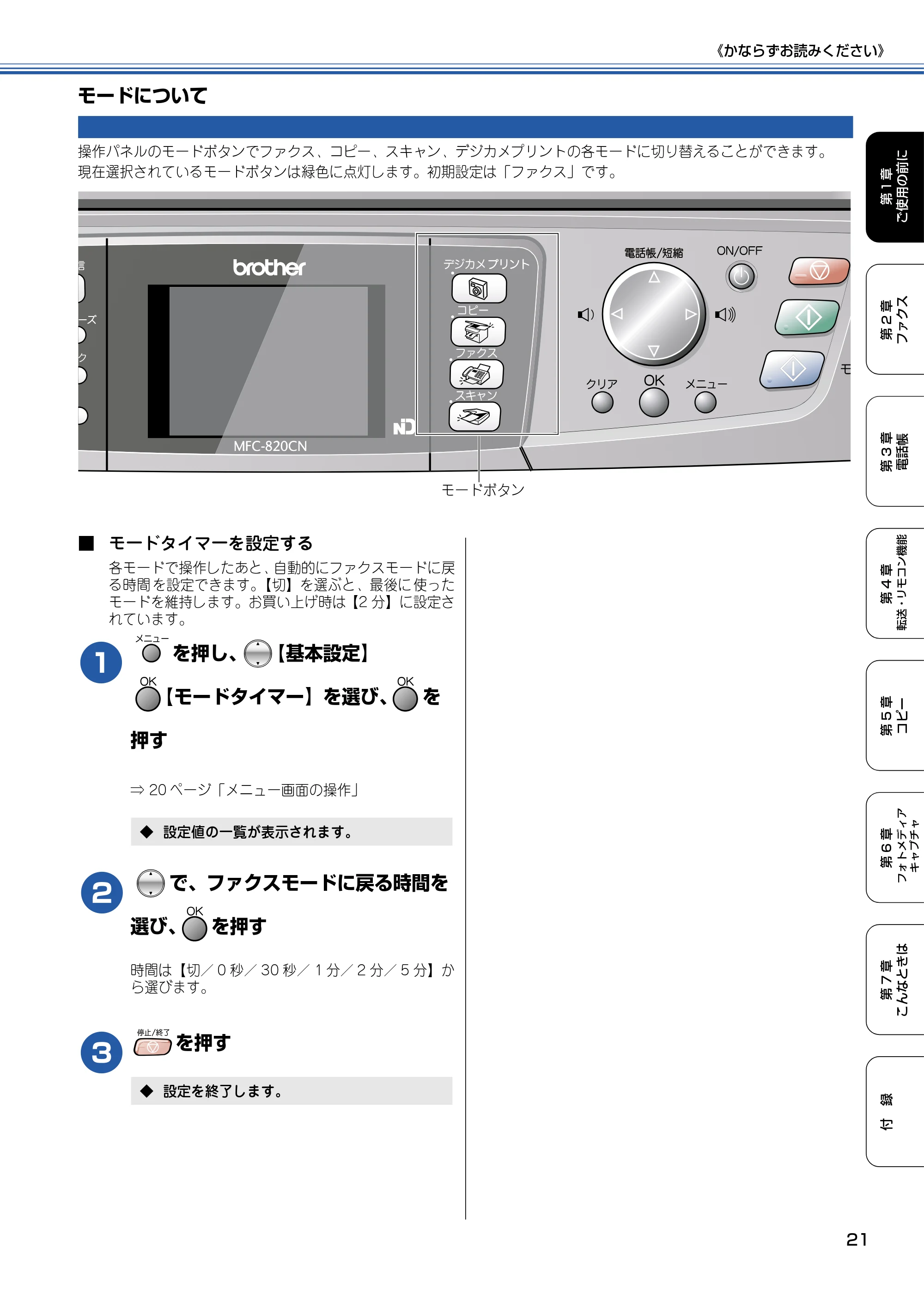 ブラザー MFC-820CN 取扱説明書(本体) — モードについて — 原本ページ — 22ページ