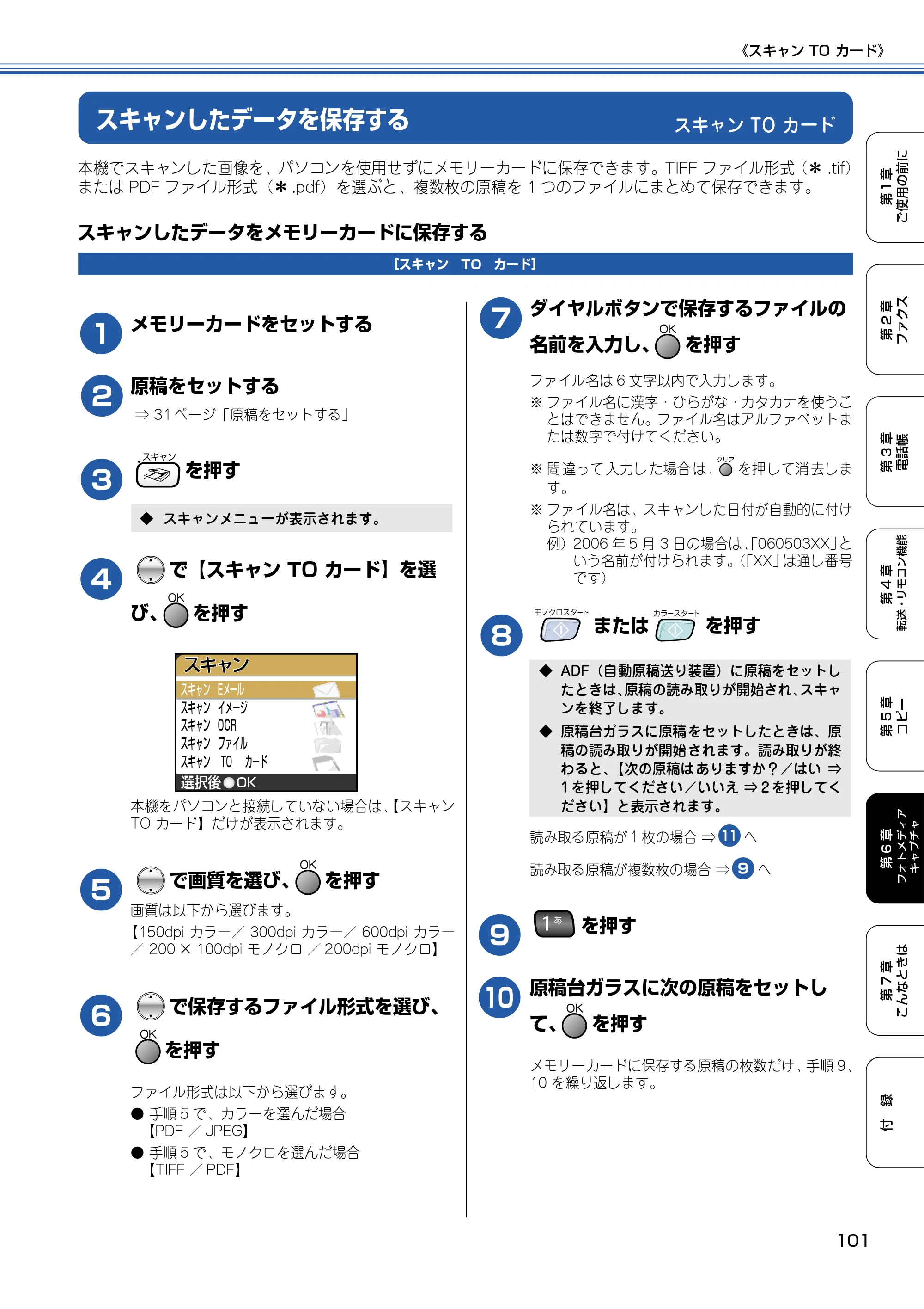 ブラザー MFC-820CN 取扱説明書（本体） — スキャン TO カード — 原本ページ — 102ページ