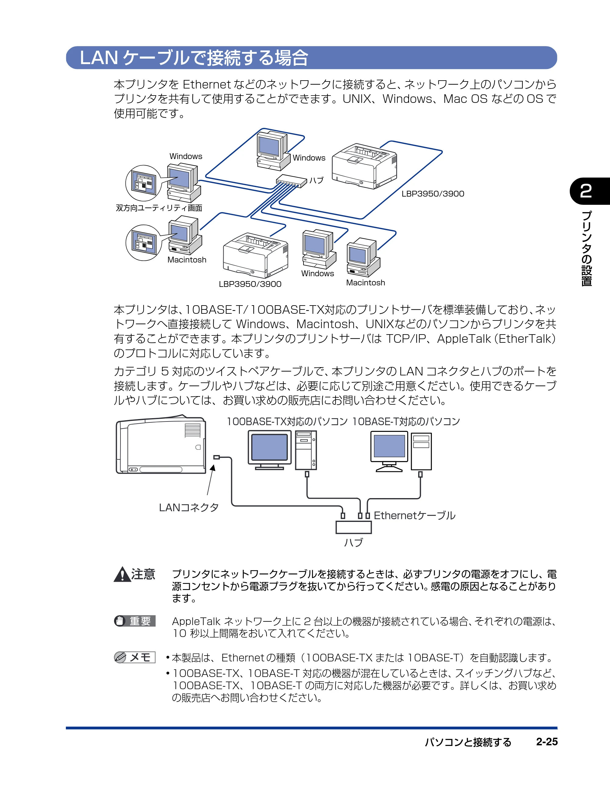 キヤノン LBP3950/3900 設置ガイド 2006年2月8日掲載 (PDF形式/2.78Mバイト) — LANケーブルで接続する場合 — 原本ページ — 53ページ
