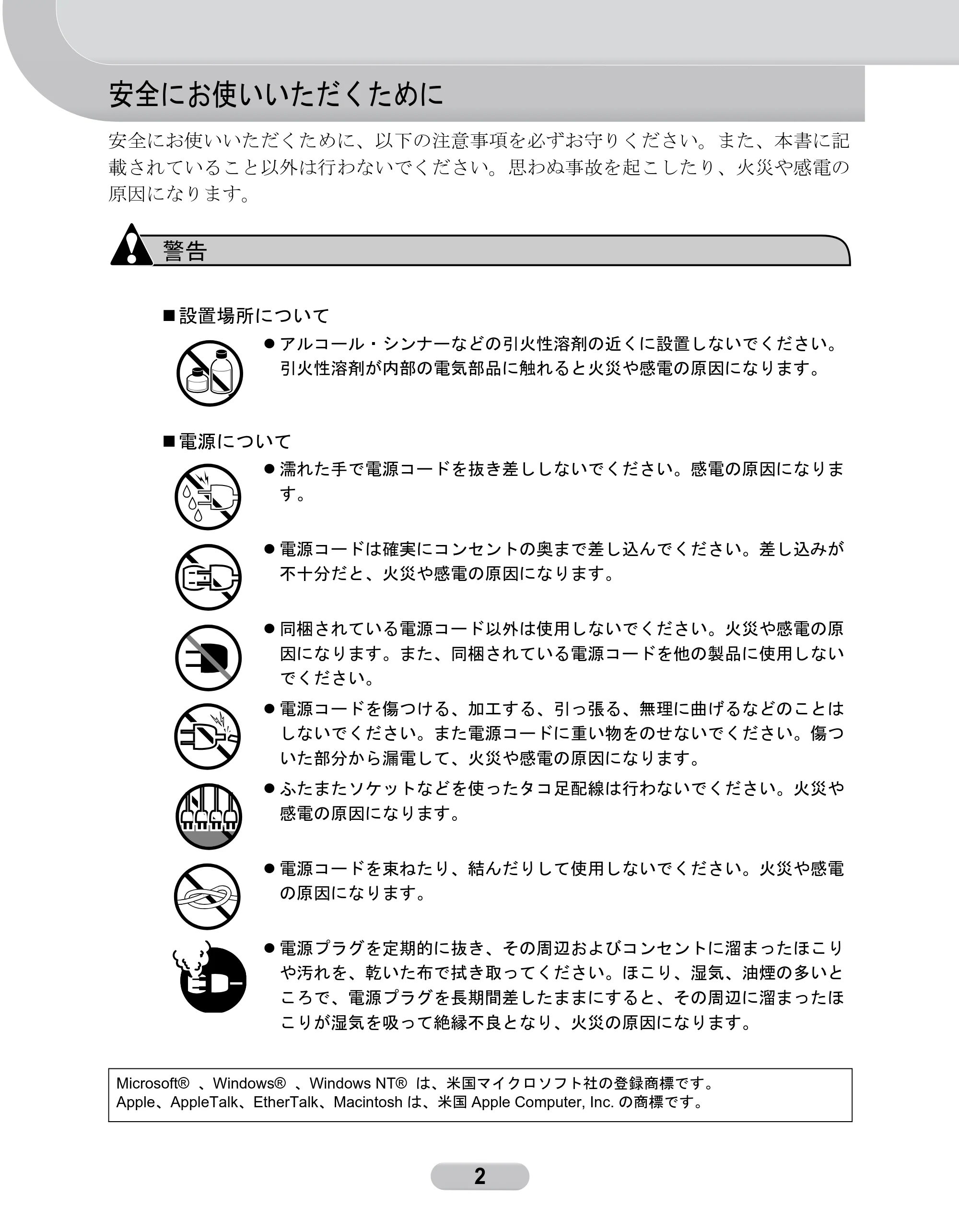 キヤノン W6200 クイックリファレンスガイド (PDF形式/5.55Mバイト) — 安全にお使いいただくために — 原本ページ — 2ページ