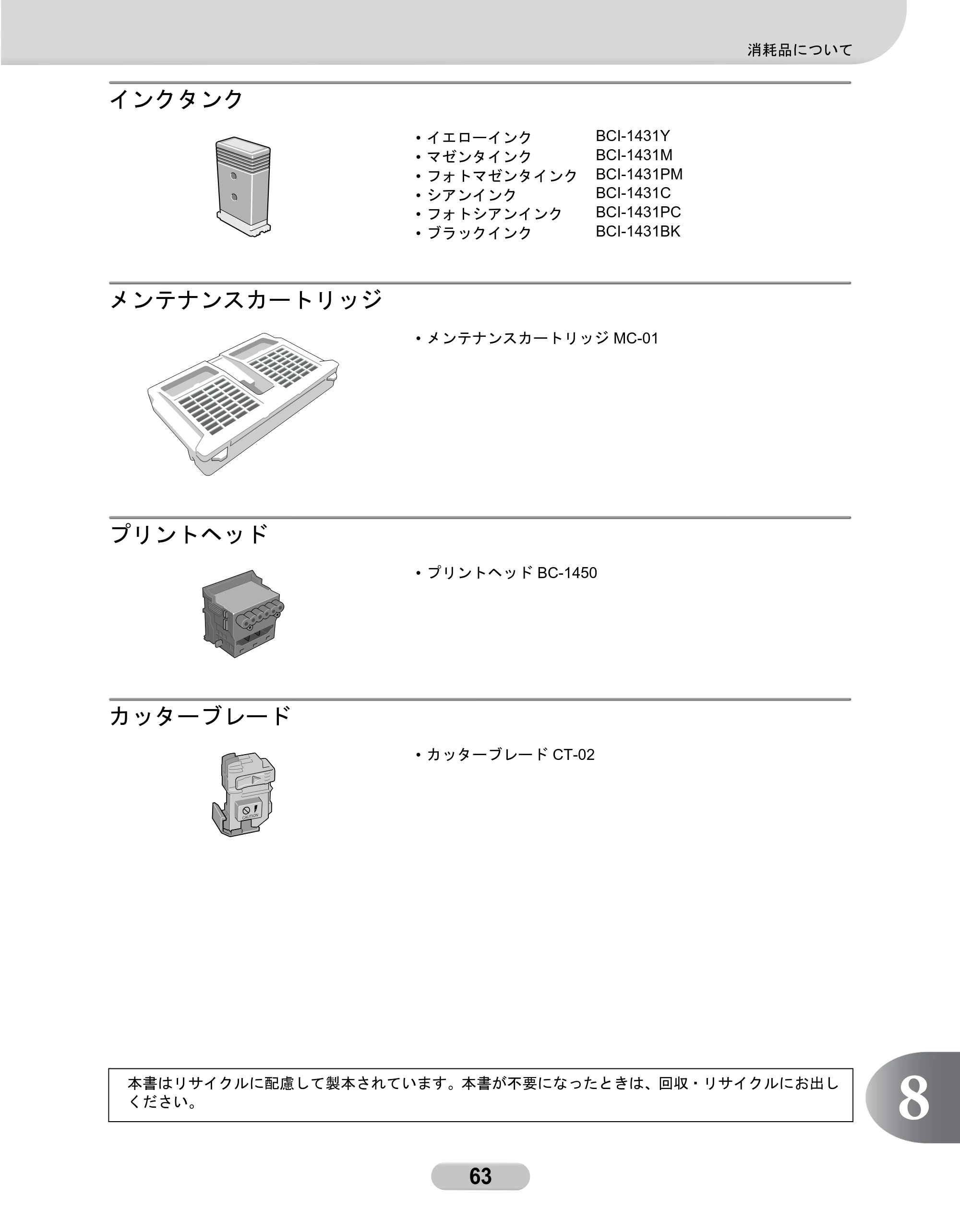 キヤノン W6200 クイックリファレンスガイド (PDF形式/5.55Mバイト) — インクタンク — 原本ページ — 63ページ