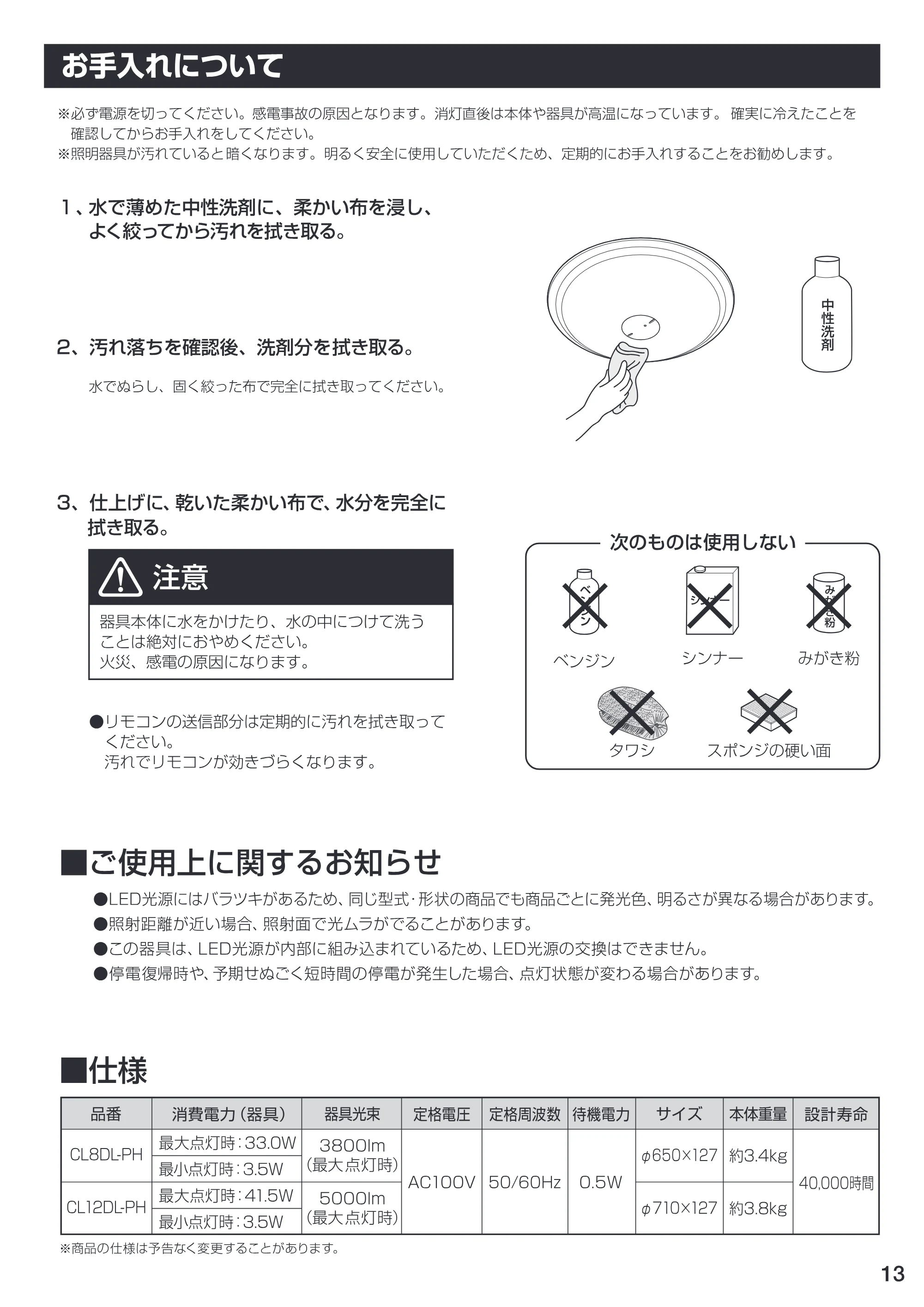 アイリスオーヤマ CL12DL-PH 取扱説明書 — 原本ページ — 13ページ