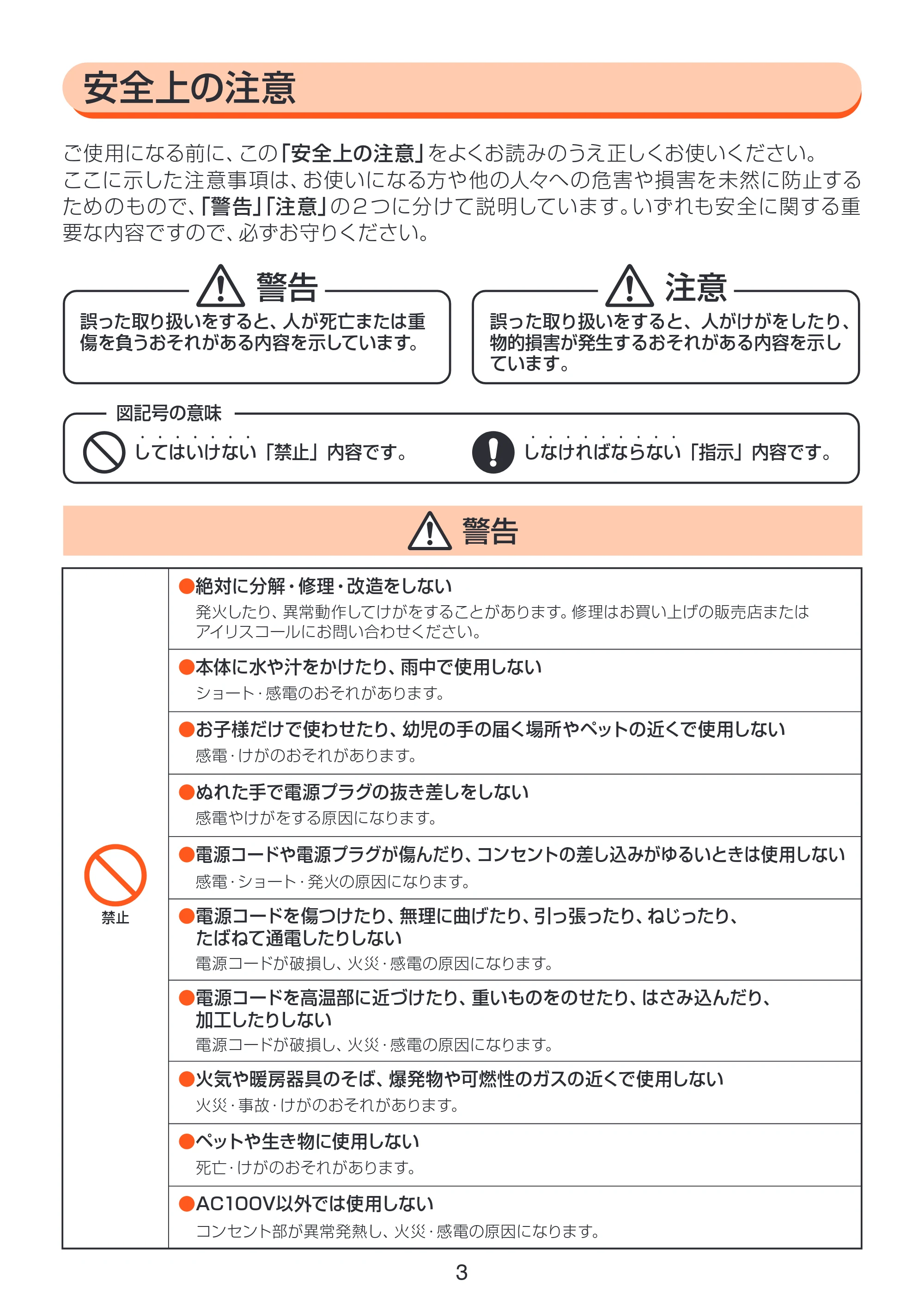 アイリスオーヤマ VPF-385T 取扱説明書 — 原本ページ — 3ページ