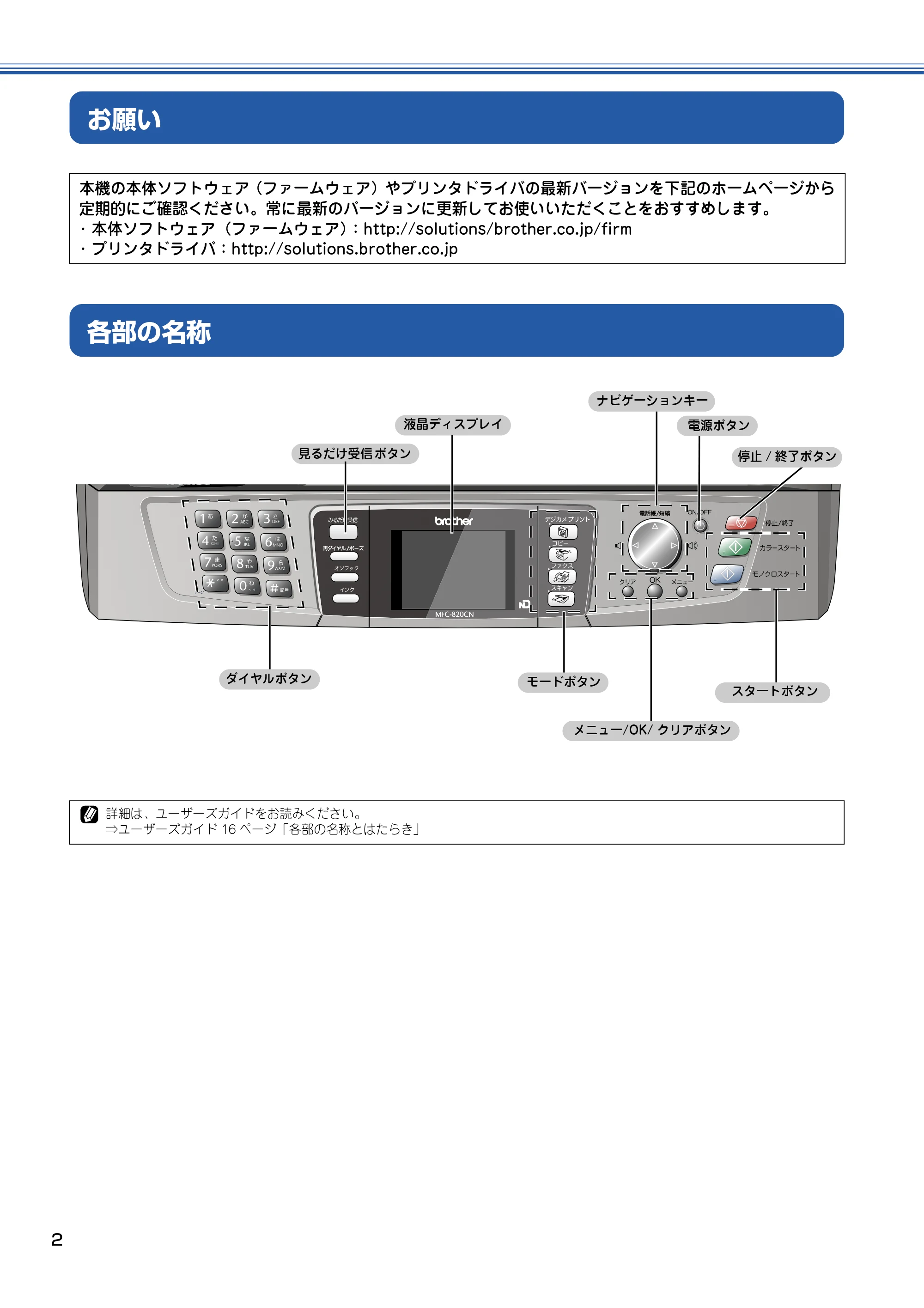 ブラザー MFC-820CN かんたん設置ガイド — お願い — 原本ページ — 3ページ