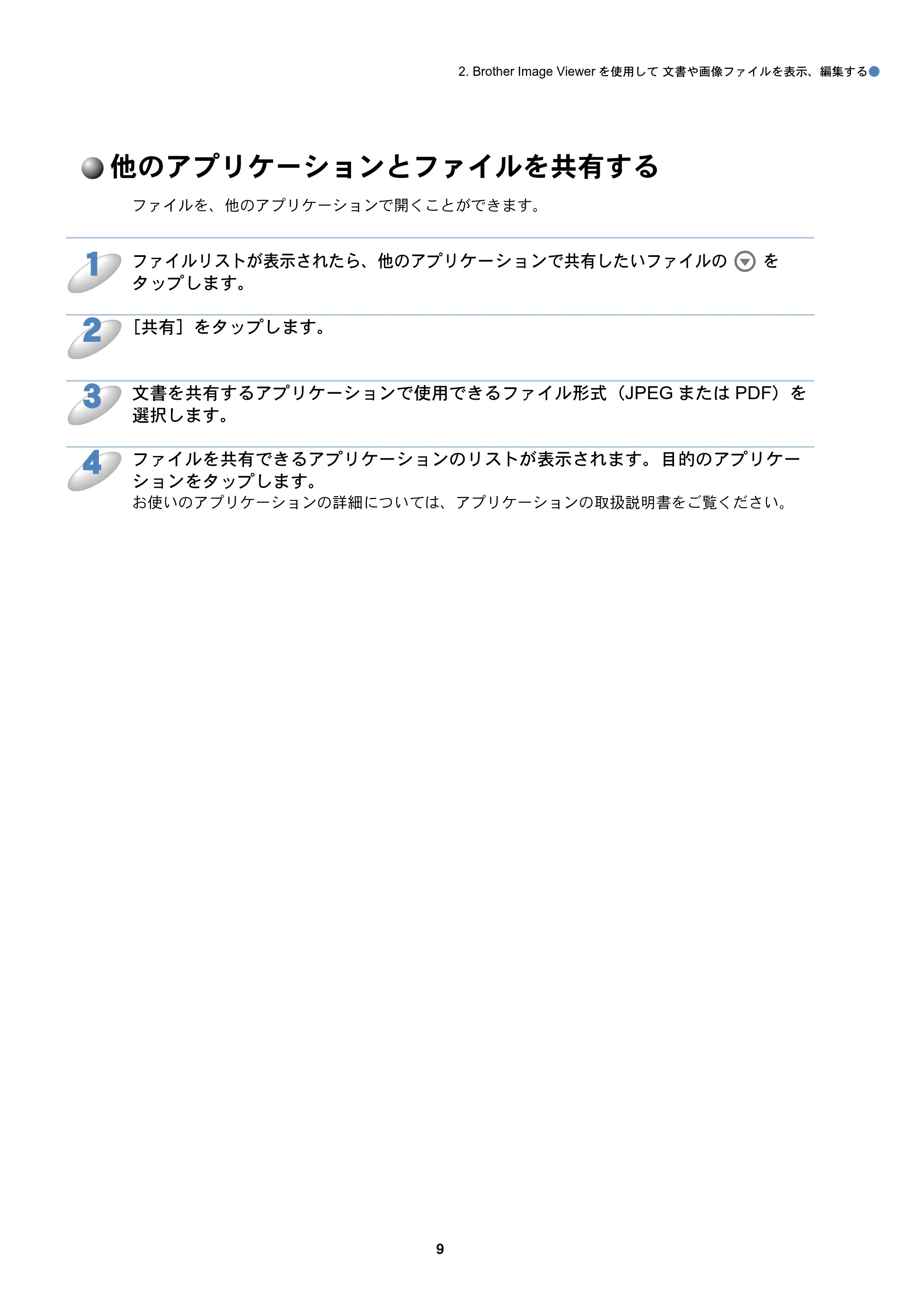 ブラザー DCP-390CN / DCP-535CN / DCP-595CN Brother Image Viewer ガイド Android™ 用 — 他のアプリケーションとファイルを共有する — 原本ページ — 10ページ