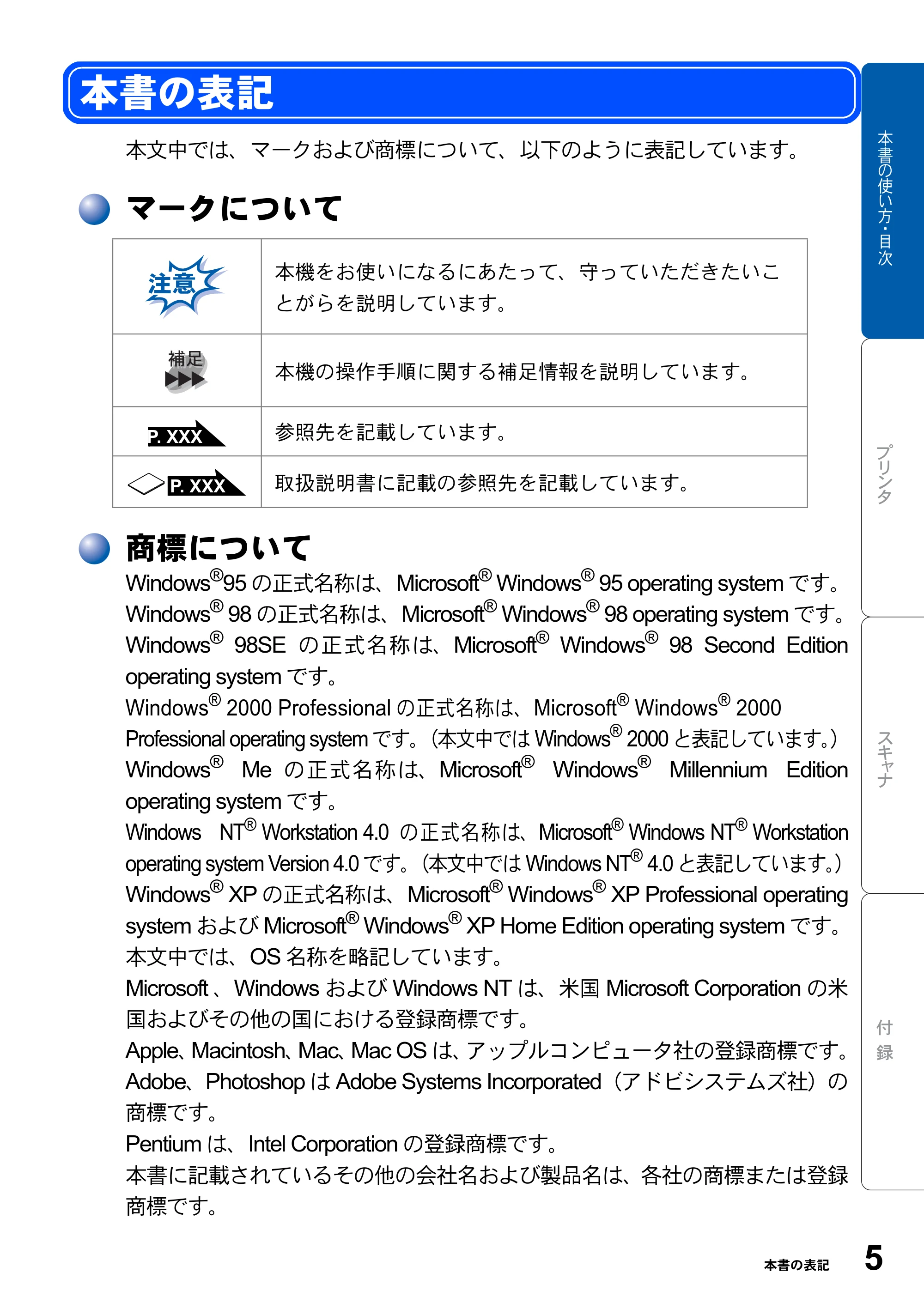 ブラザー DCP-8025J ユーザーズガイド ～パソコン活用編～ — 本書の表記 — 原本ページ — 5ページ
