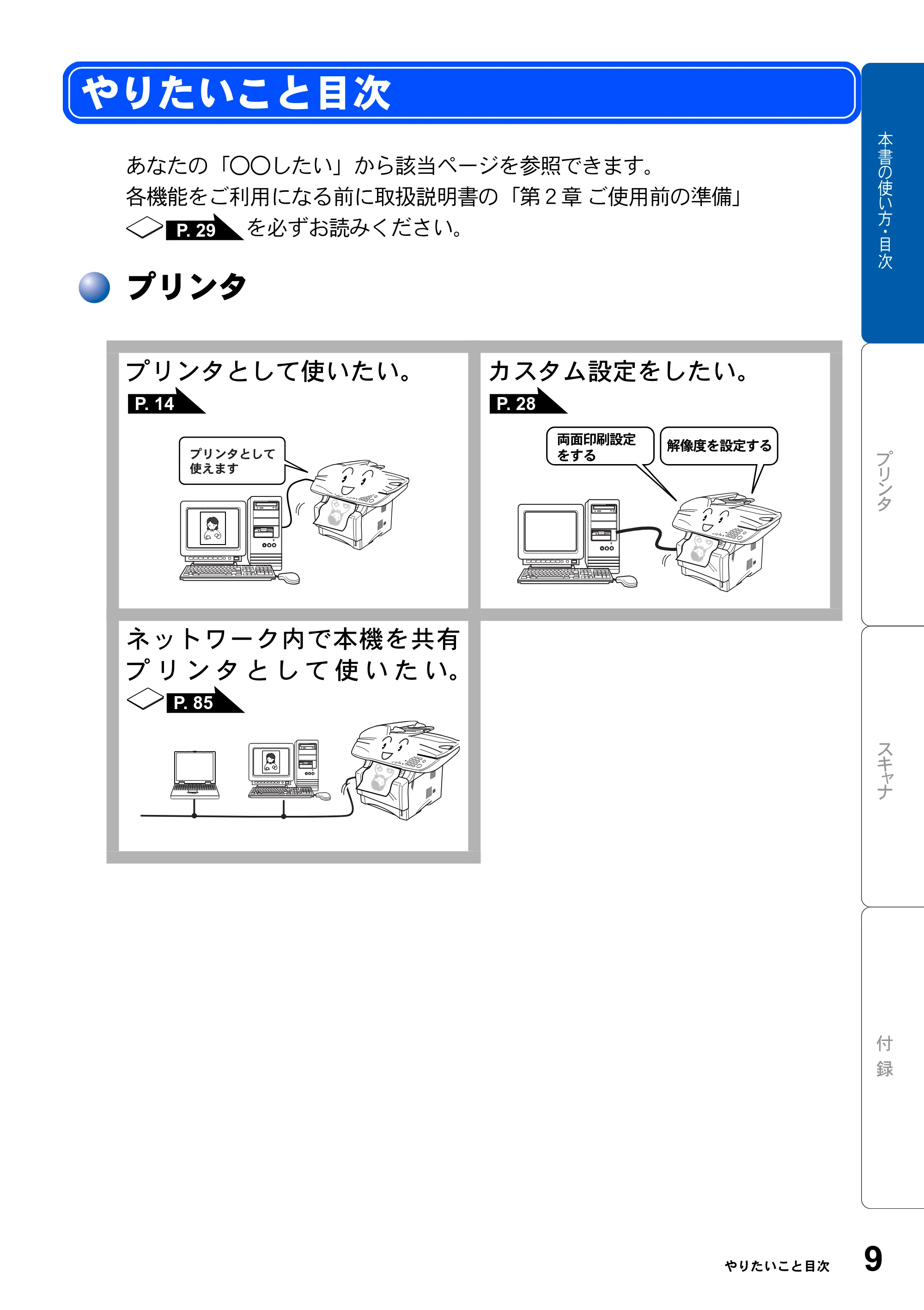 ブラザー DCP-8025J ユーザーズガイド ～パソコン活用編～ — やりたいこと目次 — 原本ページ — 9ページ