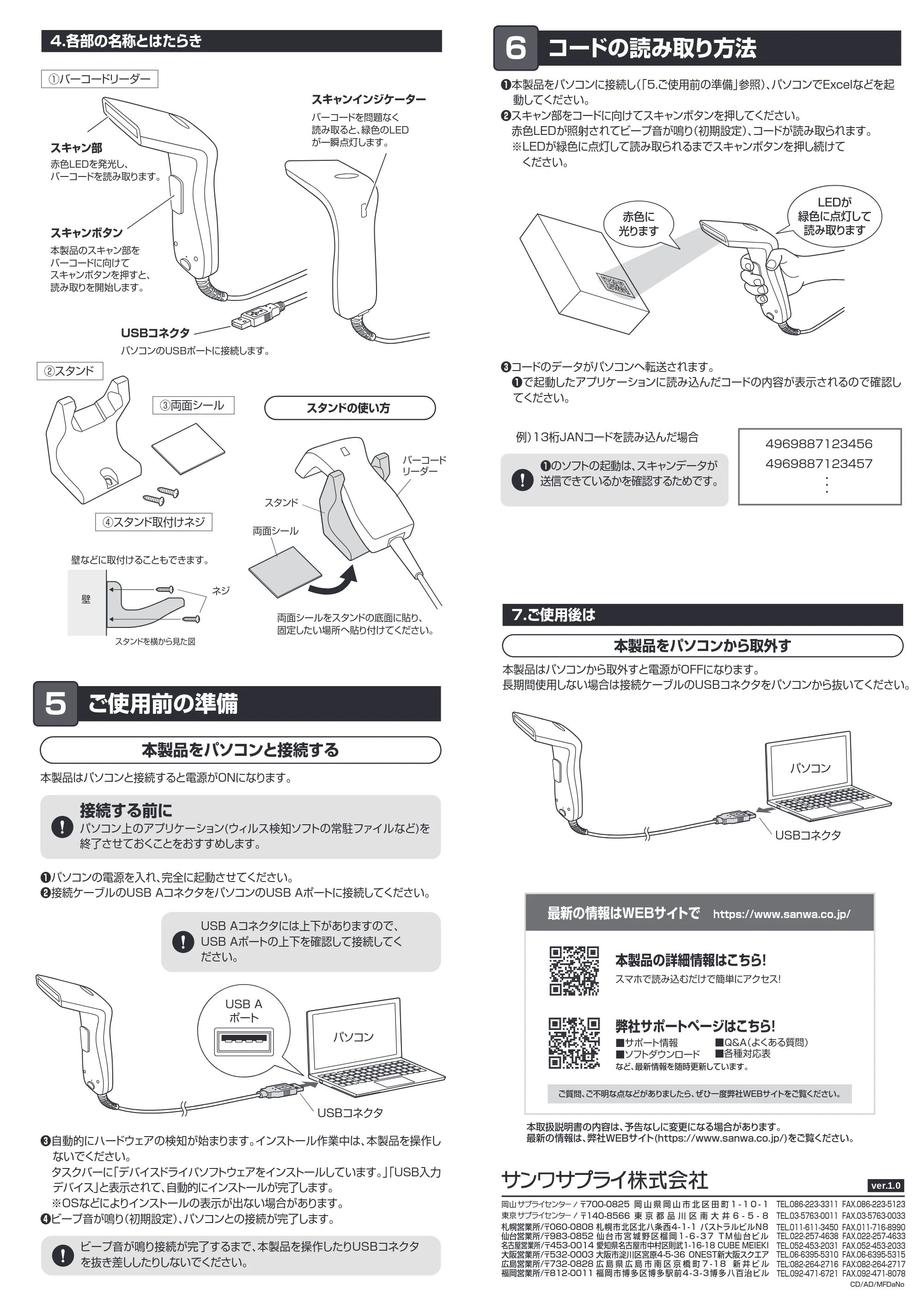 サンワサプライ BCR-1D7W 取扱説明書 — 4.各部の名称とはたらき — 原本ページ — 2ページ