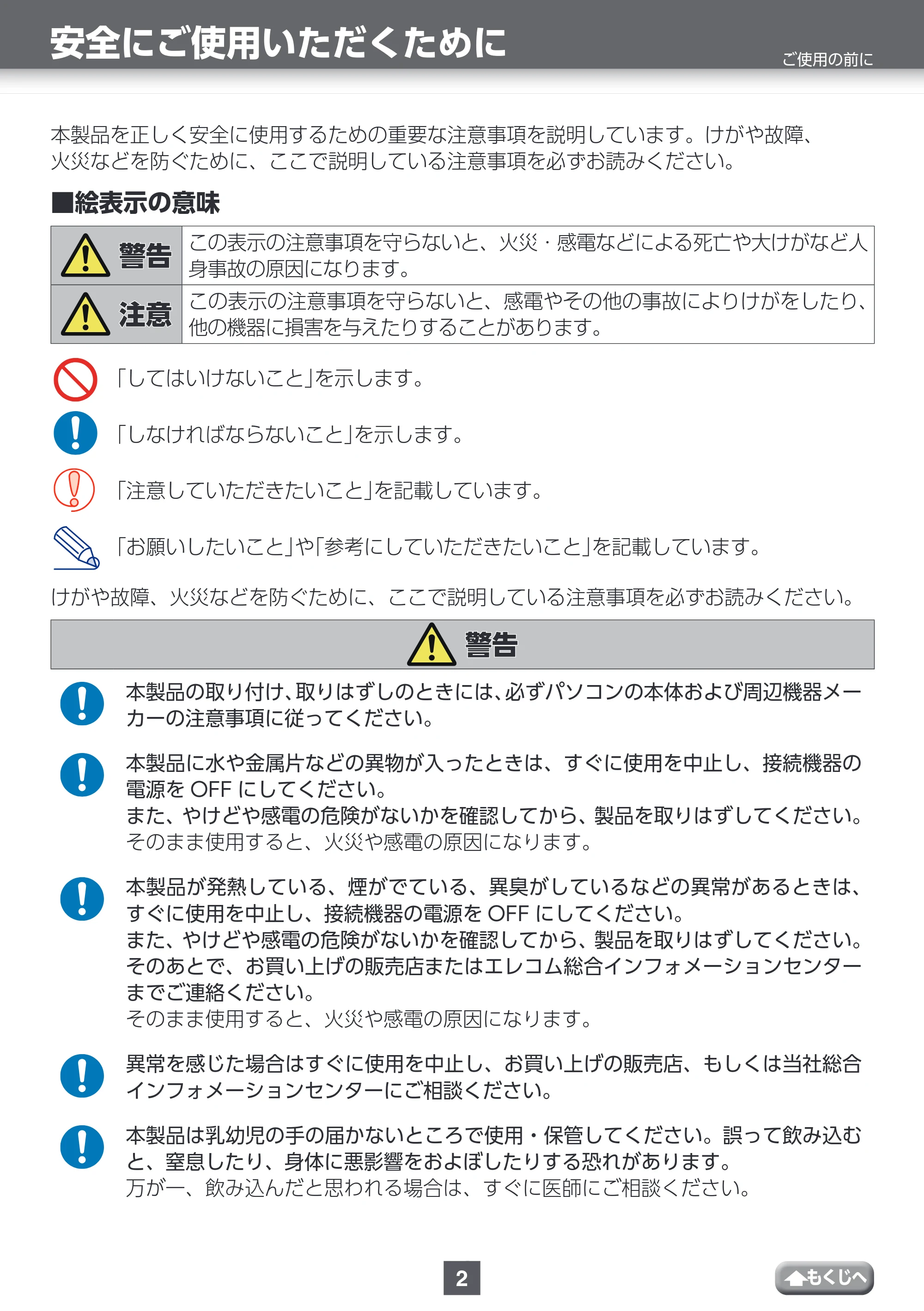 エレコム MF-SSU3032GWH / MF-SSU3064GWH / MF-SSU3128GWH 取扱説明書 — ご使用の前に — 原本ページ — 2ページ