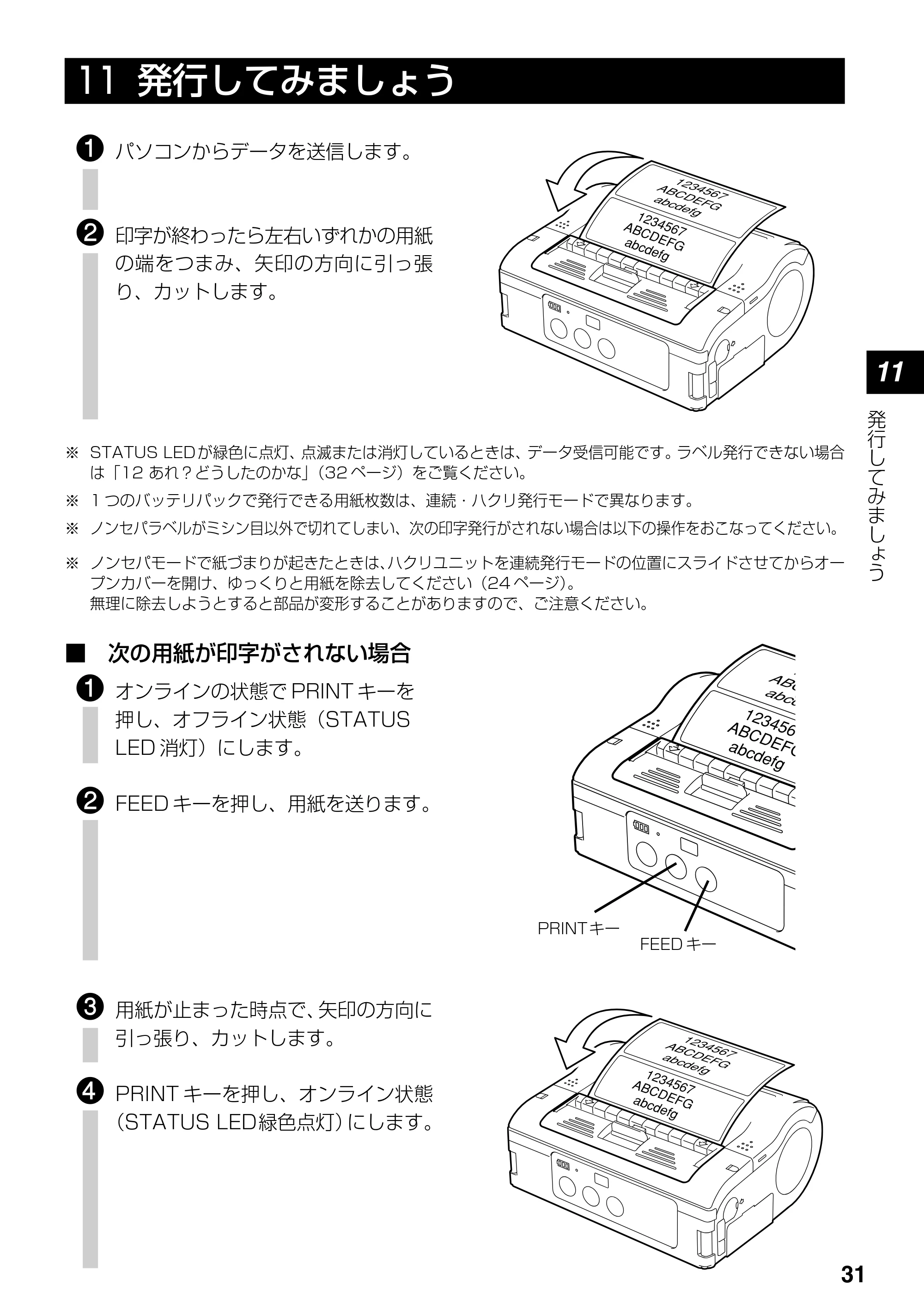 サトー lapin(ラパン)PT408e / 412e 、Petit lapin(プチラパン)PT200e / 208e / 208m / 208j / apin(ラパン)PT408e / 412e 、Petit lapin(プチラパン)PT200e / 208e / 208m / 208j PT408e / 412e取扱説明書（第4版） — 11 発行してみましょう — 原本ページ — 31ページ