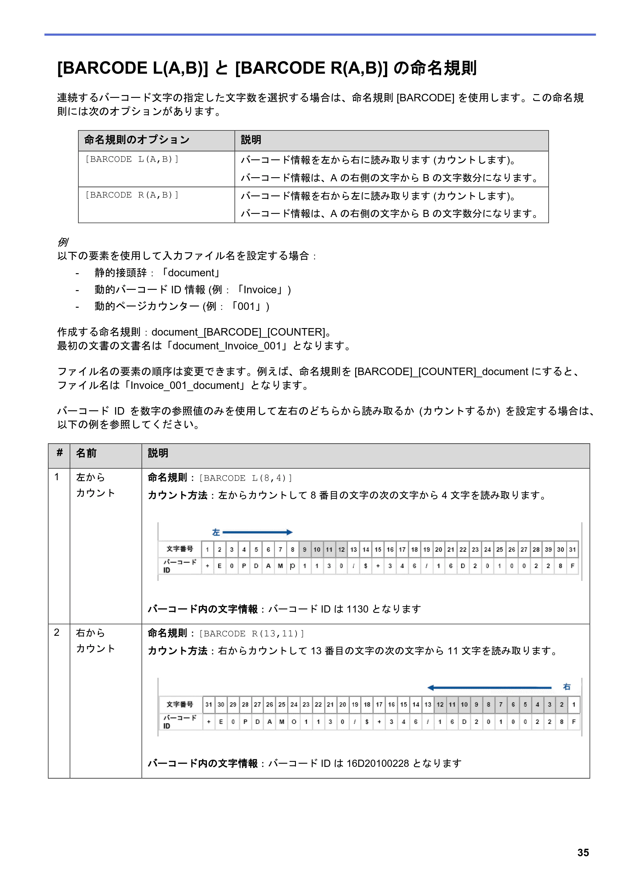 ブラザー MFC-J5115N / MFC-J6997CDW / MFC-J6999CDW Barcode Utility ユーザーズガイド — [BARCODE L(A,B)] と [BARCODE R(A,B)] の命名規則 — 原本ページ — 38ページ