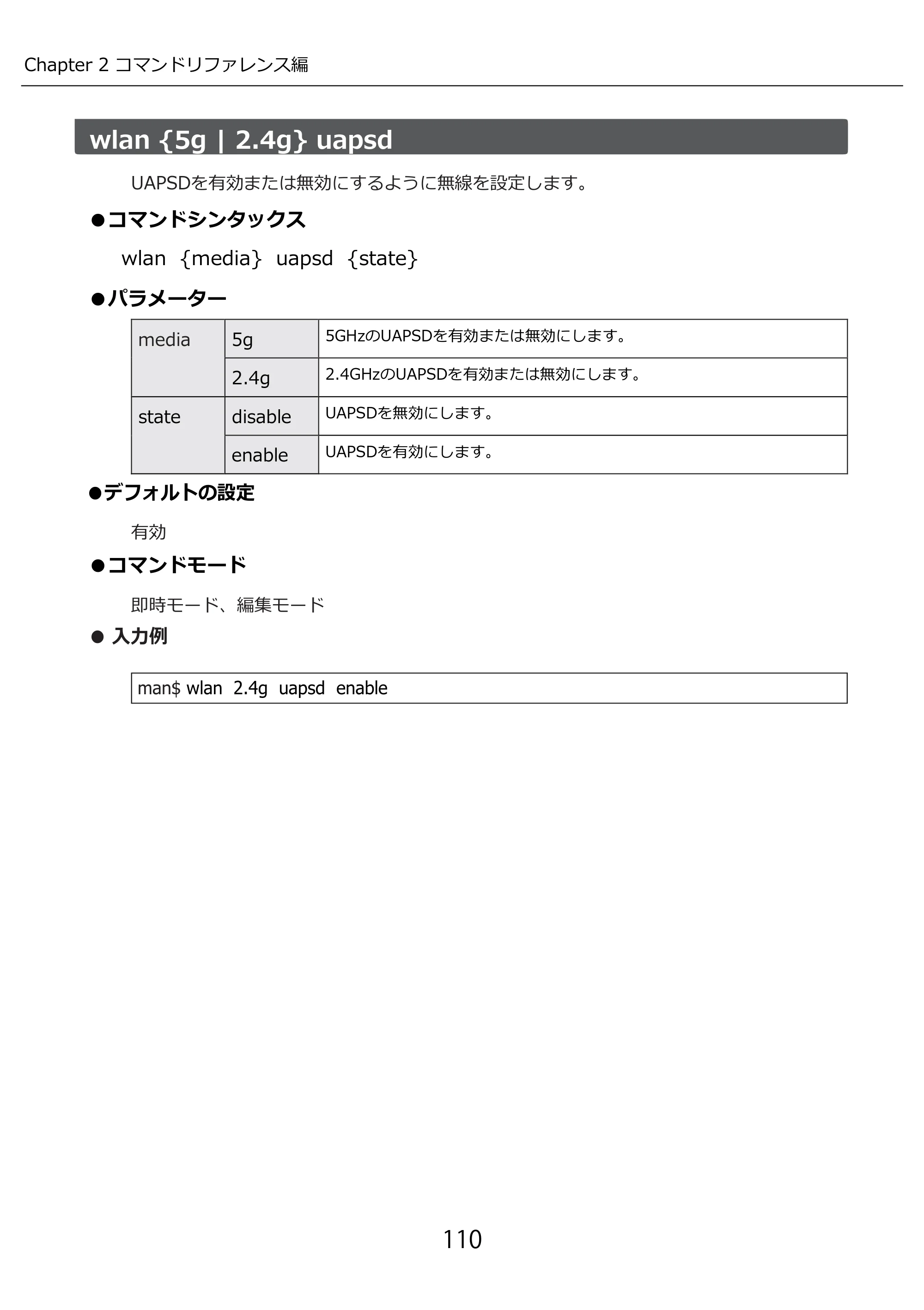 エレコム WAB-I1750-PS 3.コンソール・マニュアル — wlan {5g | 2.4g} uapsd — 原本ページ — 110ページ