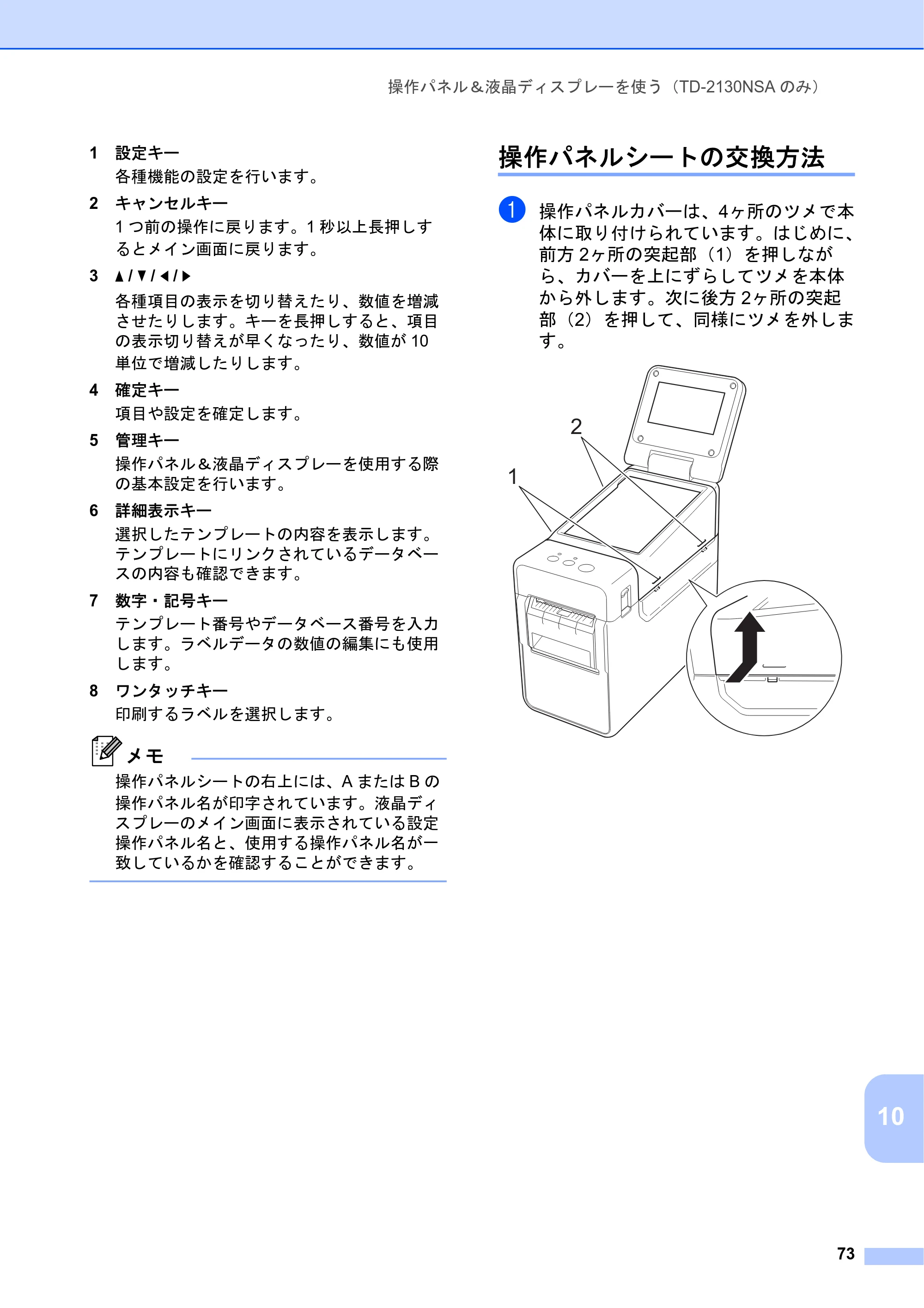 ブラザー TD-2130N/ 2130NSA ユーザーズガイド — 操作パネルシートの交換方法 — 原本ページ — 79ページ