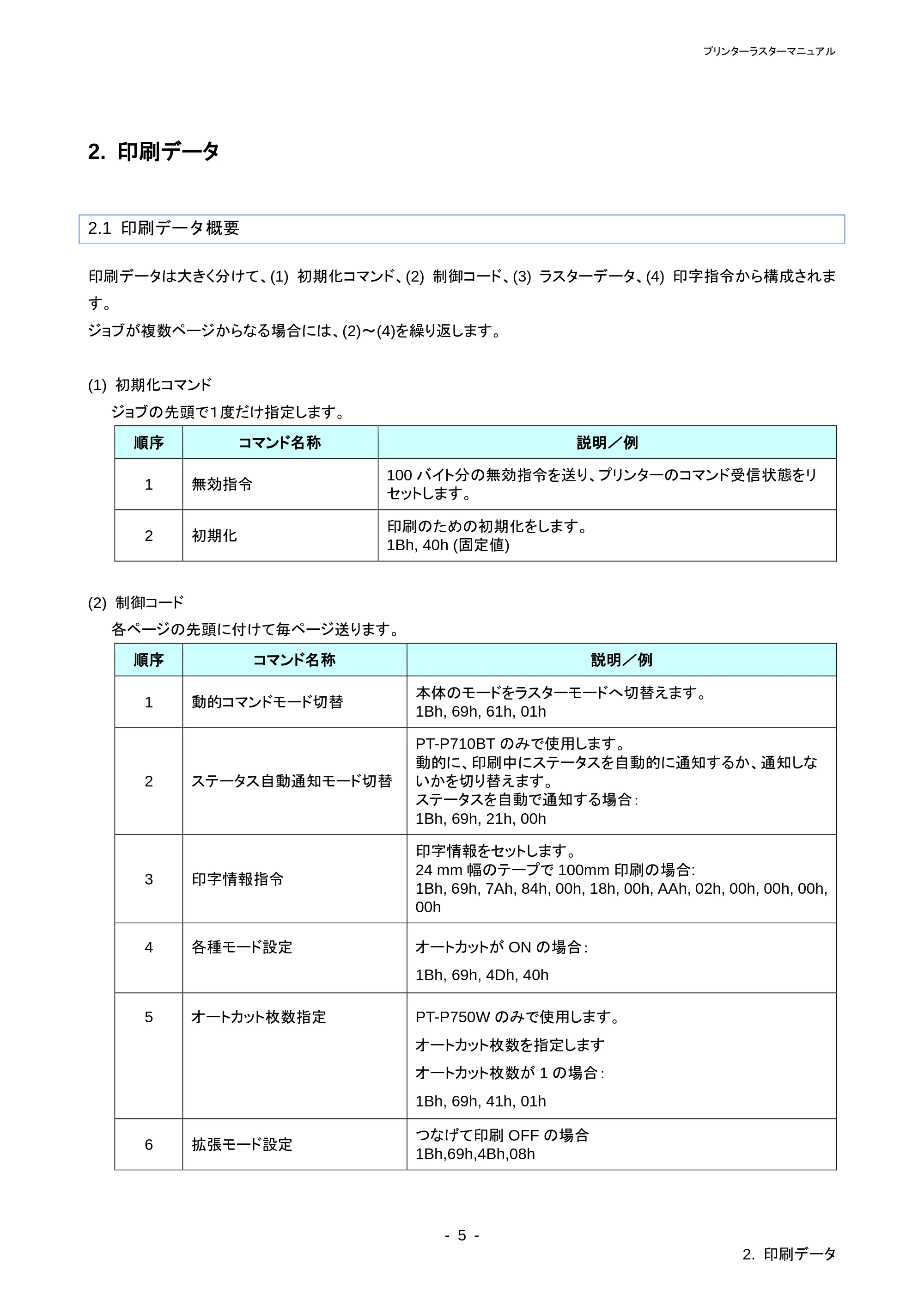 ブラザー PT-P710BT / PT-P750W ラスターコマンドリファレンス — 原本ページ — 9ページ