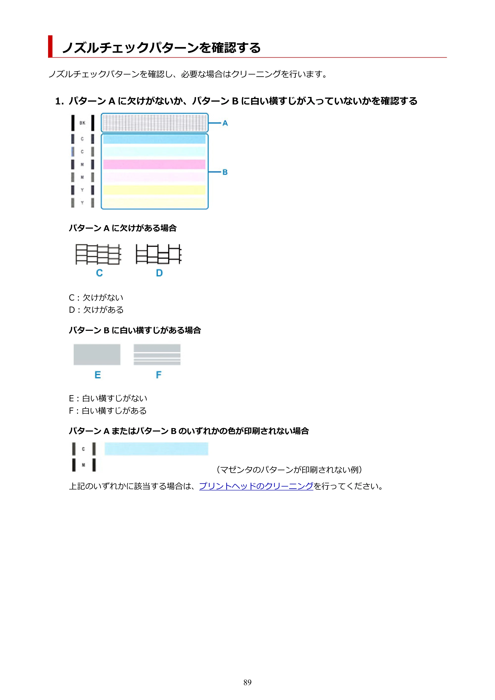 キヤノン G5030 電子マニュアル PDF版 （Mac版） 2019年6月13日掲載（PDF：9.06MB） — ノズルチェックパターンを確認する — 原本ページ — 89ページ