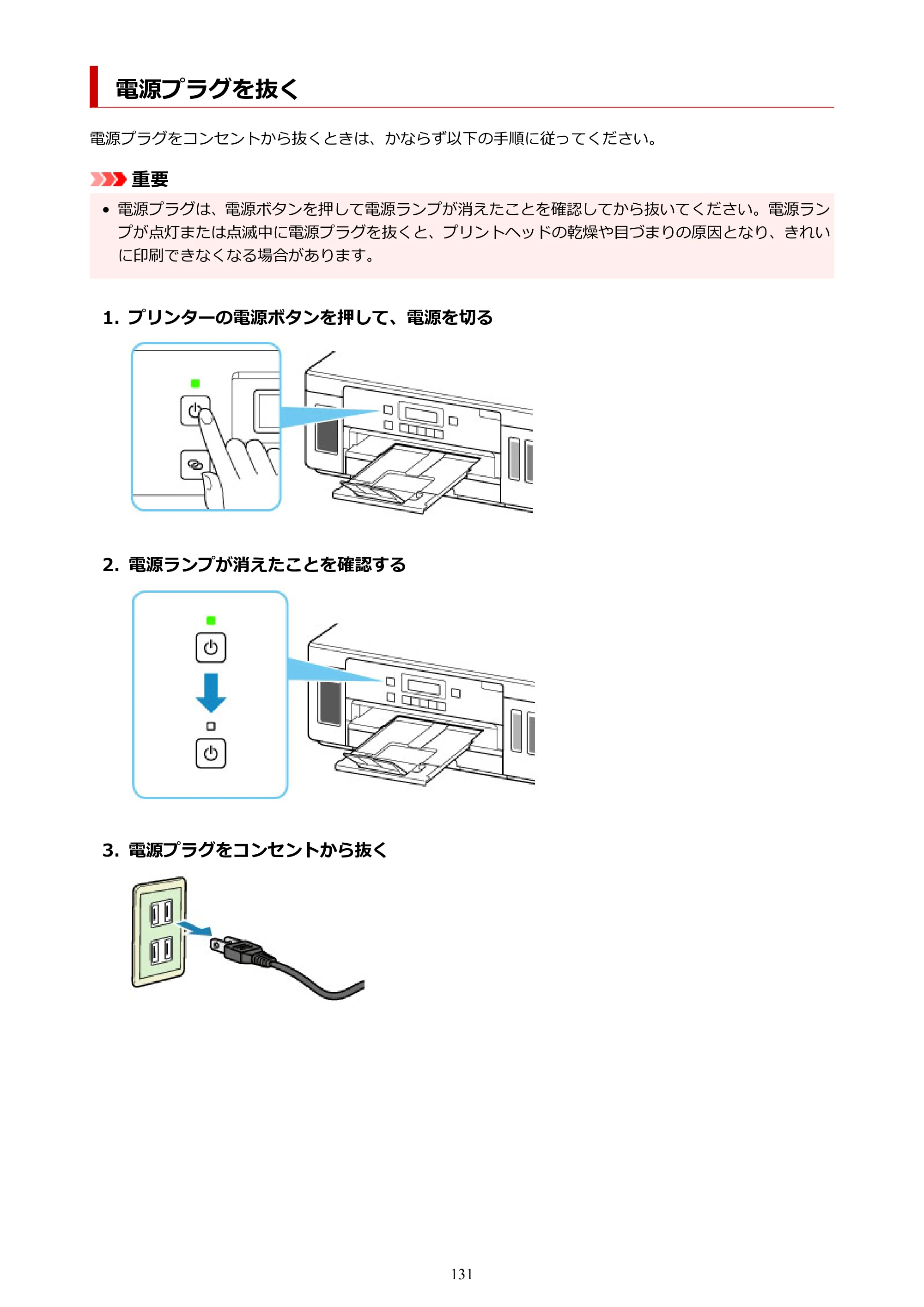 キヤノン G5030 電子マニュアル PDF版 （Mac版） 2019年6月13日掲載（PDF：9.06MB） — 電源プラグを抜く — 原本ページ — 131ページ