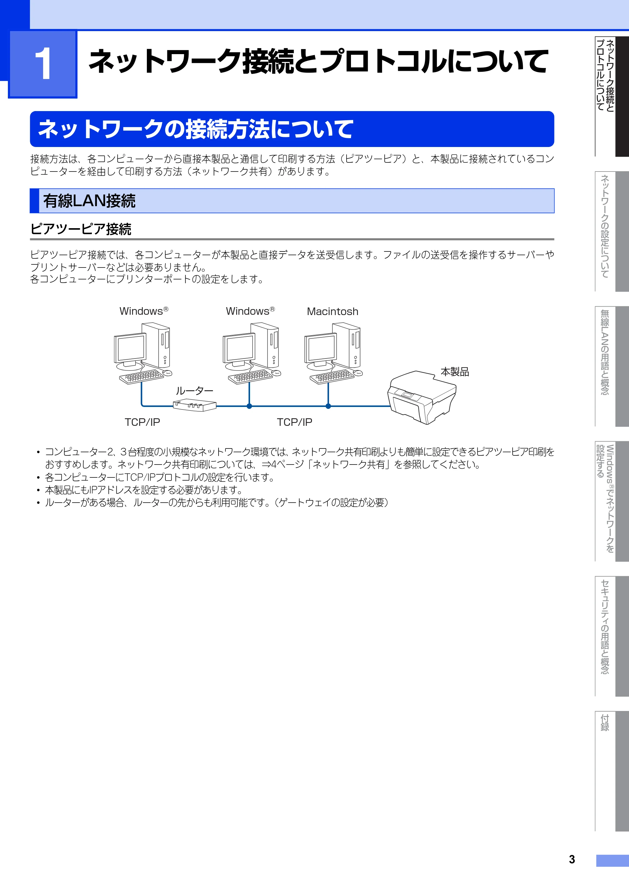 ブラザー DCP-7065DN / MFC-J6510DW / MFC-J6710CDW ユーザーズガイド ～ネットワーク知識編～ — 第1章 ネットワーク接続とプロトコルについて — 原本ページ — 4ページ