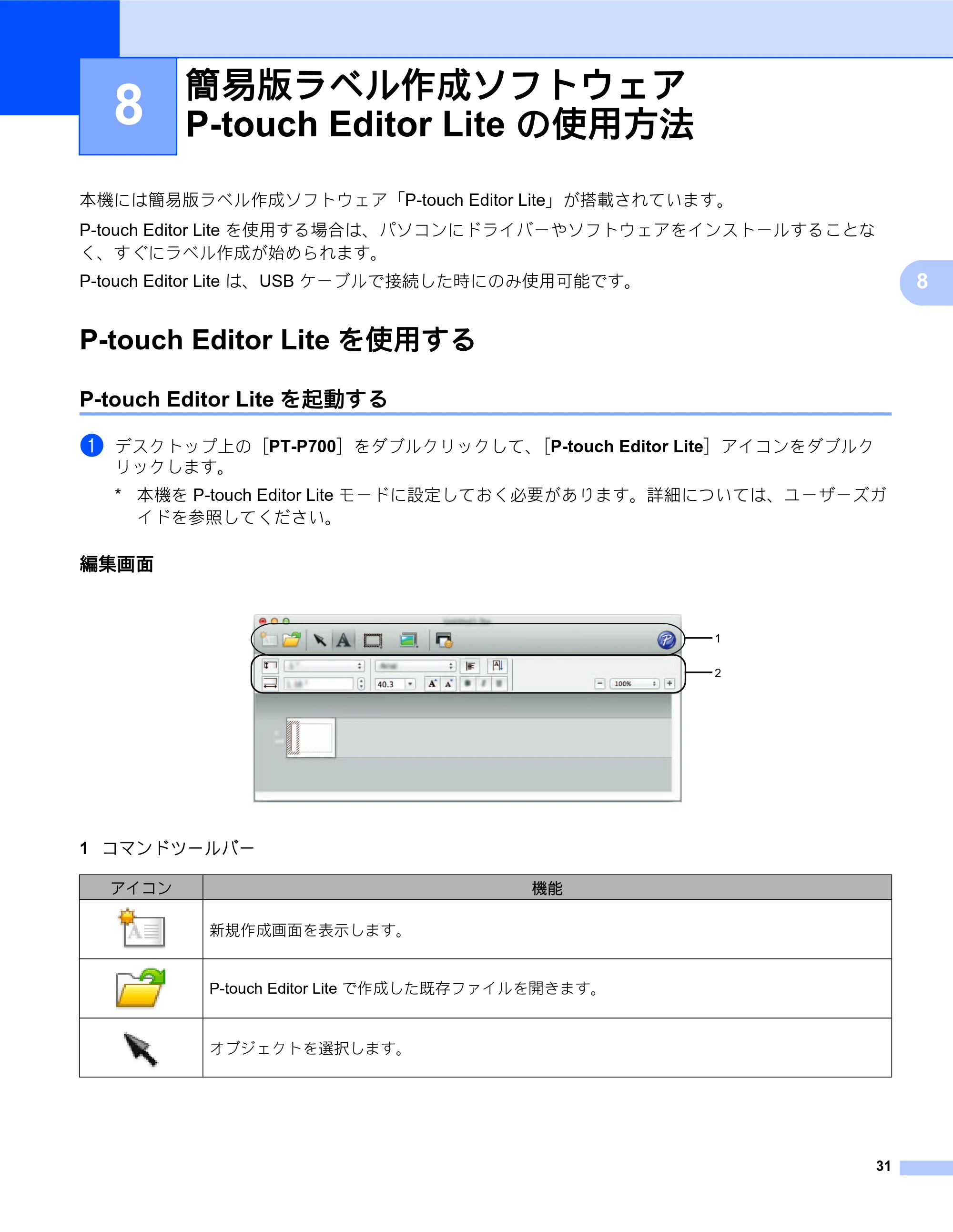 ブラザー PT-P700 ソフトウェアユーザーズガイド — 8 簡易版ラベル作成ソフトウェア P-touch Editor Lite の使用方法 — 原本ページ — 36ページ