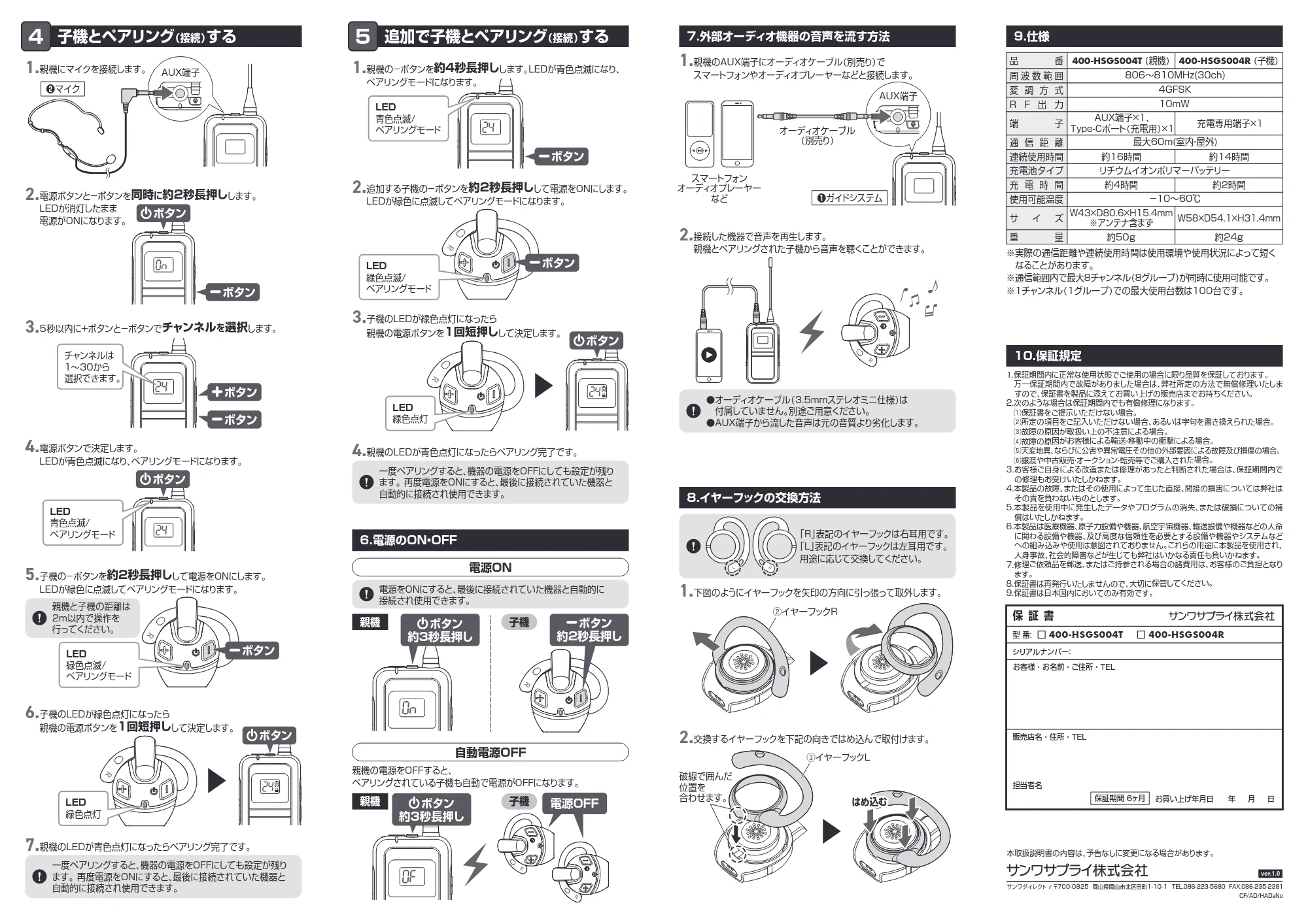 サンワサプライ 402-HSGS004SET1 / 402-HSGS004-5 / 402-HSGS004-20 取扱説明書 — 10.保証規定 — 図版 2-1 — 2ページ