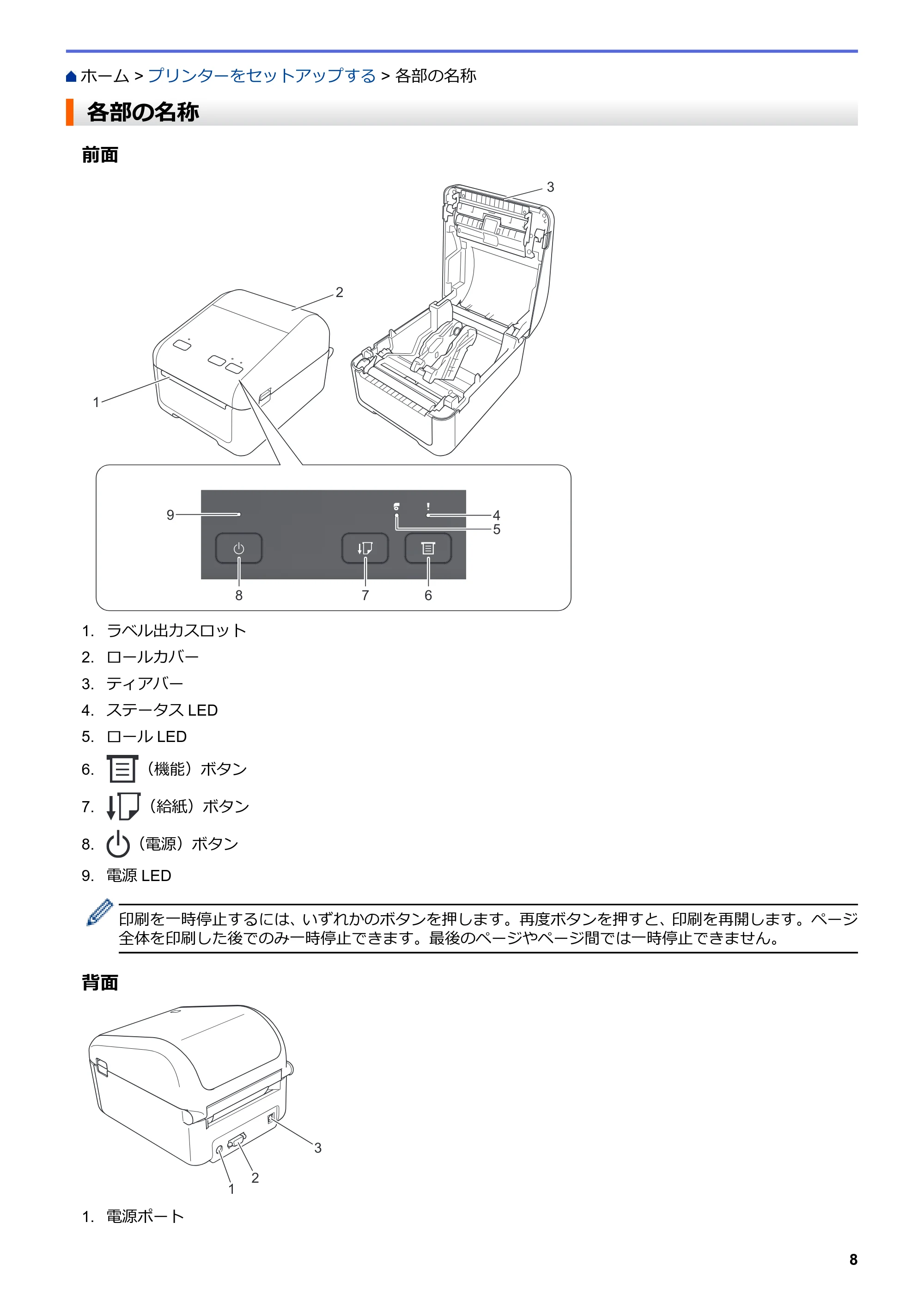 ブラザー TD-4210D ユーザーズガイド — 各部の名称 — 原本ページ — 11ページ