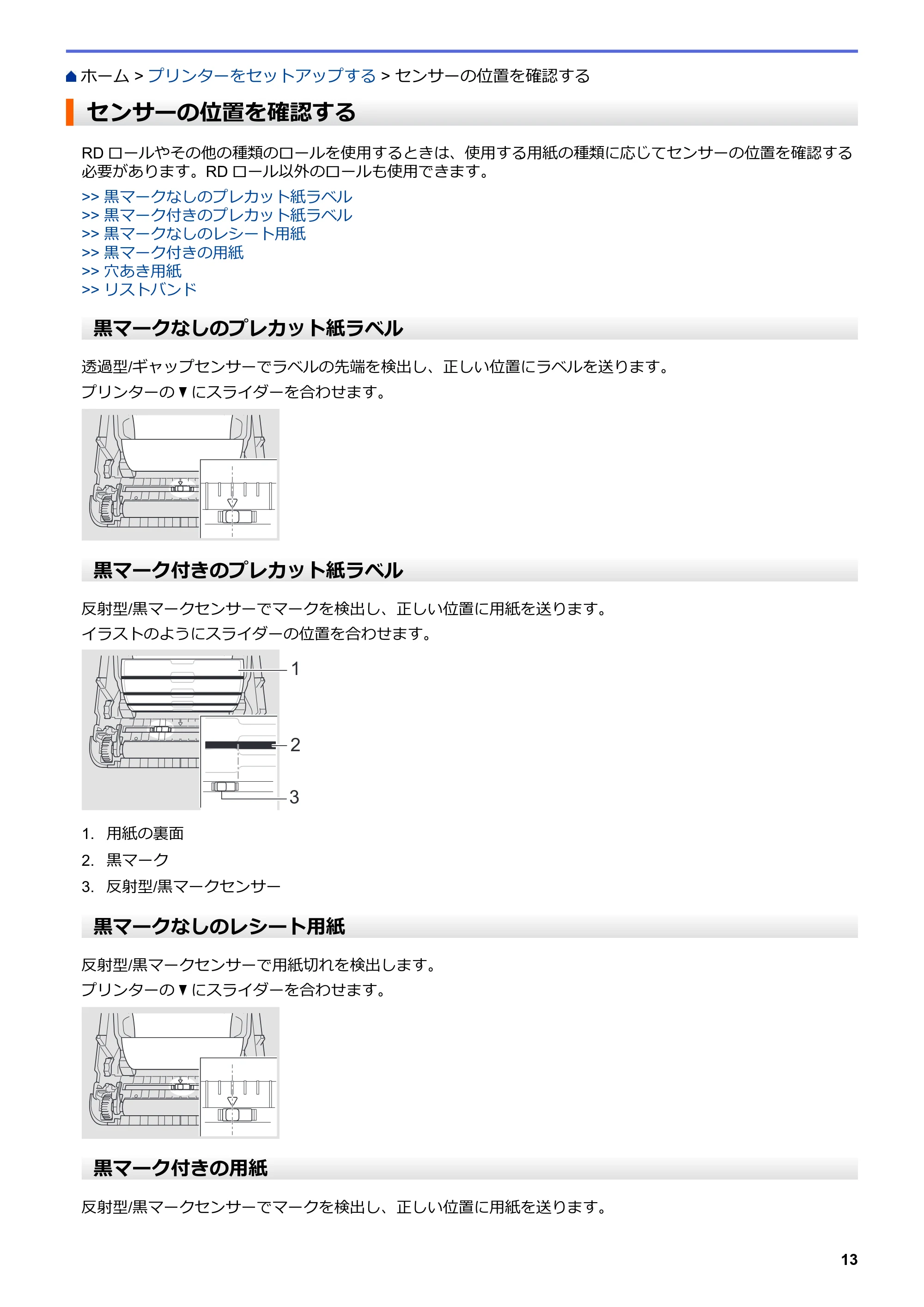 ブラザー TD-4210D ユーザーズガイド — センサーの位置を確認する — 原本ページ — 16ページ