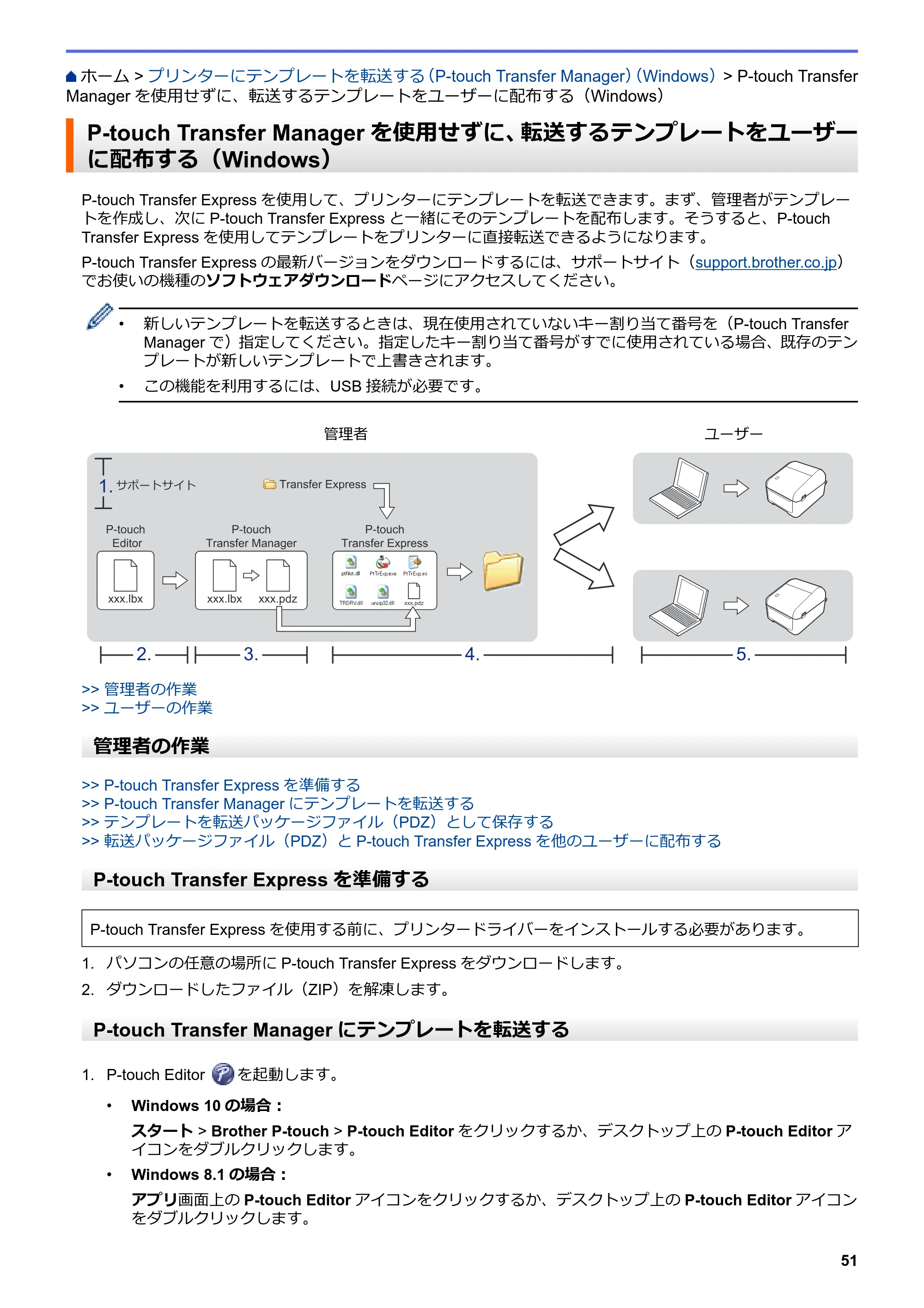 ブラザー TD-4210D ユーザーズガイド — P-touch Transfer Managerを使用せずに、転送するテンプレートをユーザーに配布する（Windows） — 原本ページ — 54ページ