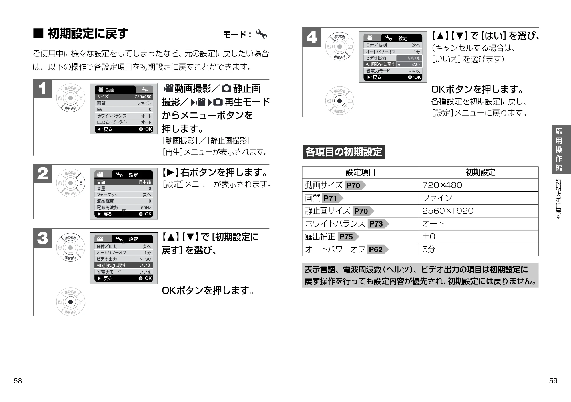 日立 HSC-S1 取扱説明書 — 初期設定に戻す — 原本ページ — 30ページ