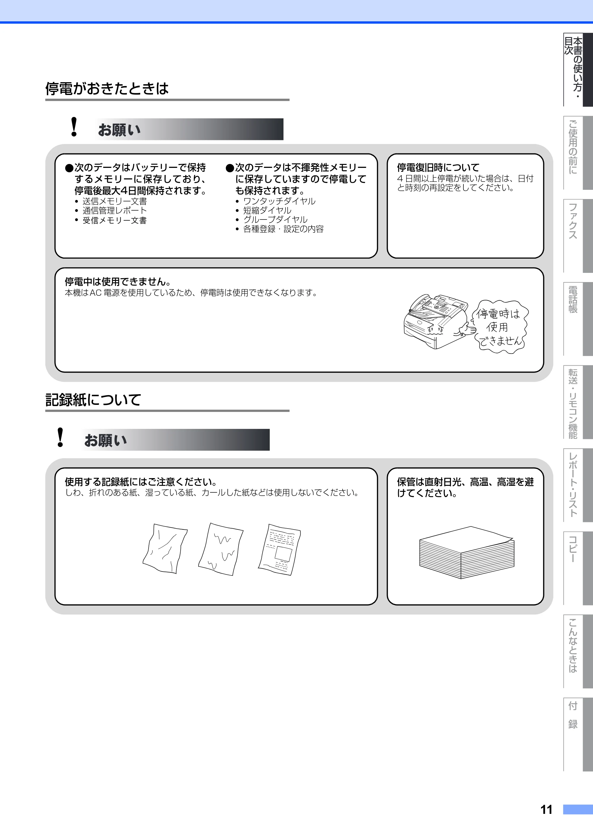 ブラザー FAX-2810 取扱説明書（本体） — 停電がおきたときは — 原本ページ — 11ページ