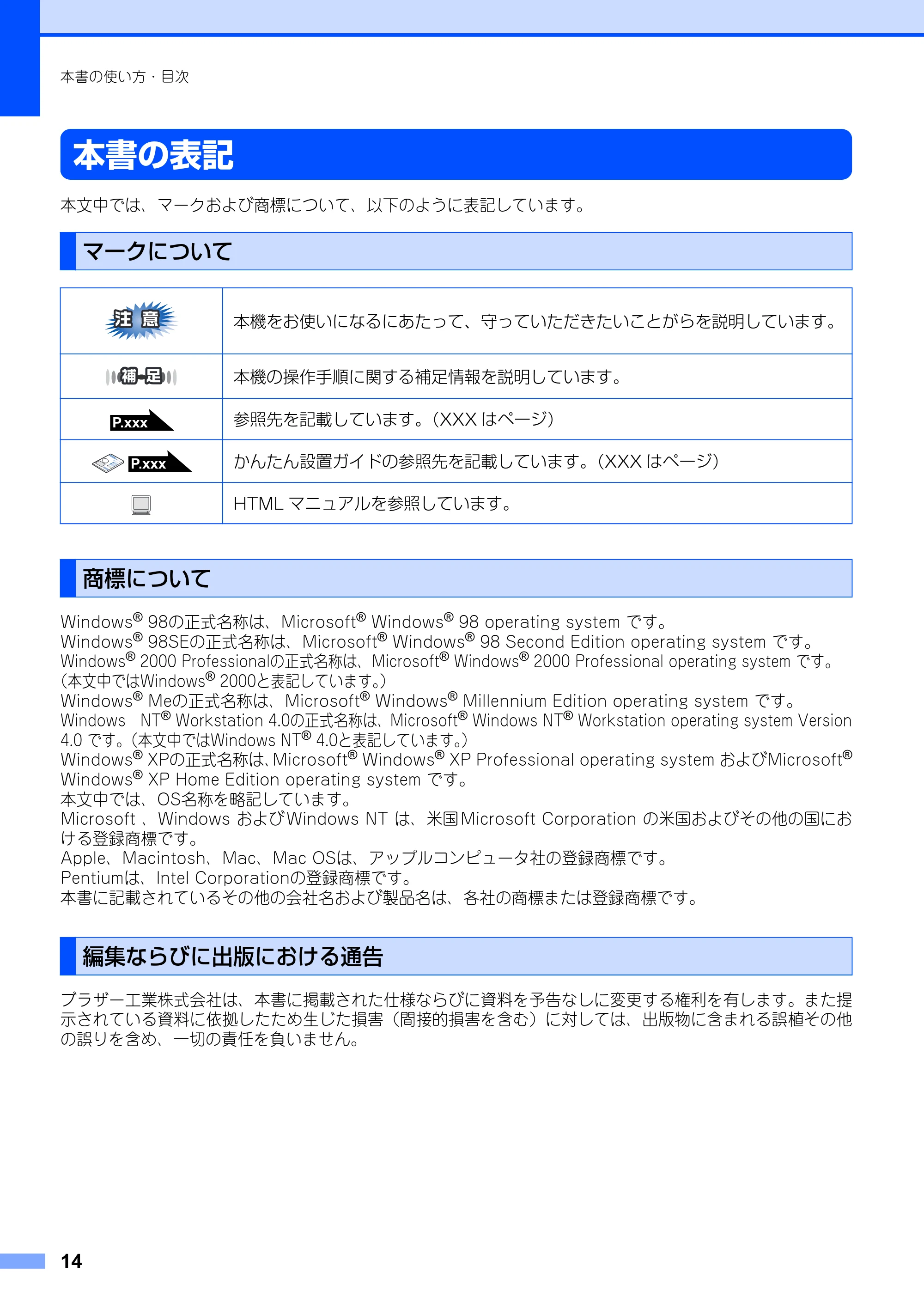 ブラザー FAX-2810 取扱説明書（本体） — 本書の表記 — 原本ページ — 14ページ