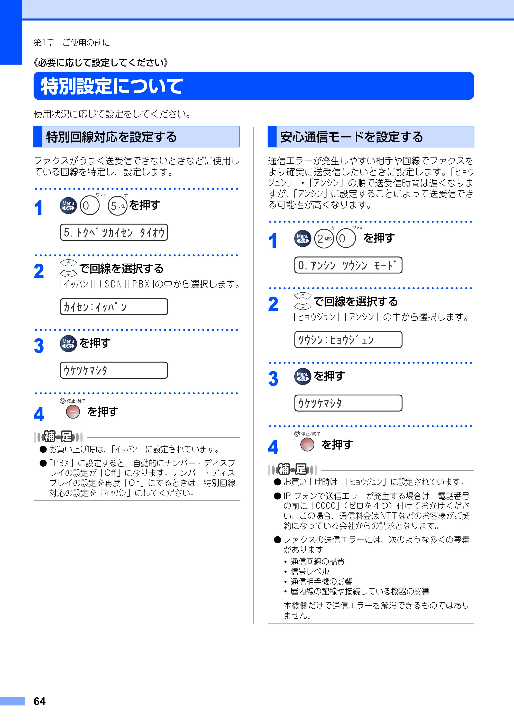 ブラザー FAX-2810 取扱説明書(本体) — 特別設定について — 原本ページ — 64ページ