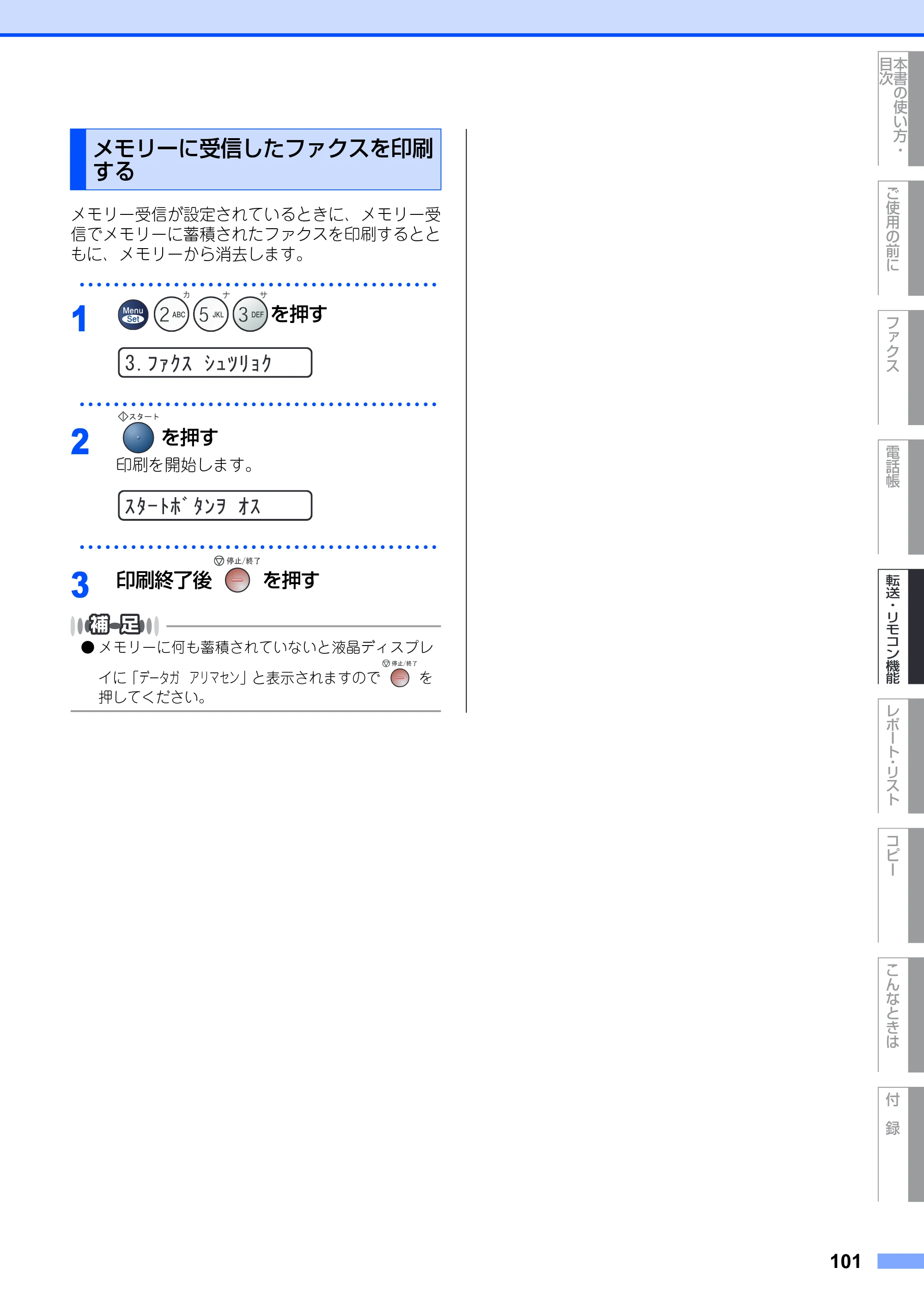 ブラザー FAX-2810 取扱説明書（本体） — メモリーに受信したファクスを印刷 する — 原本ページ — 101ページ