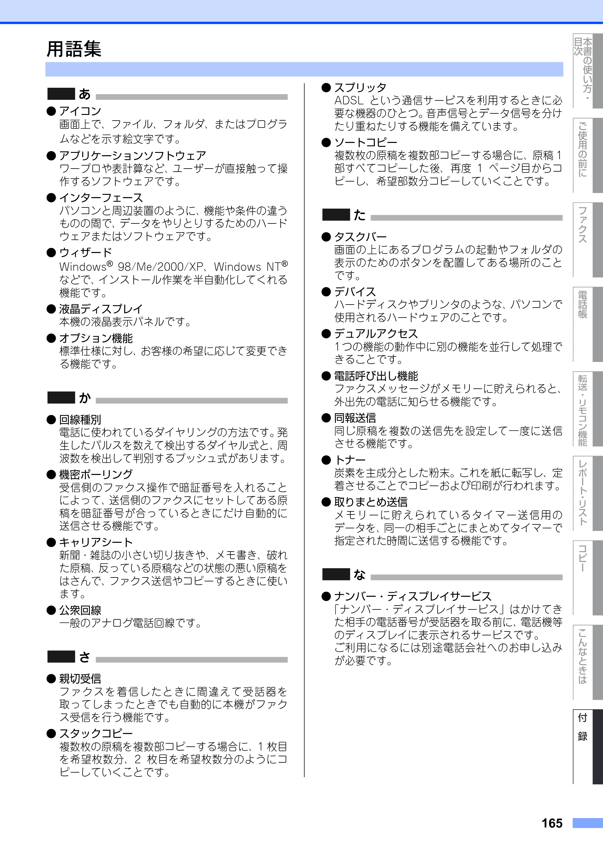 ブラザー FAX-2810 取扱説明書（本体） — 用語集 — 原本ページ — 165ページ