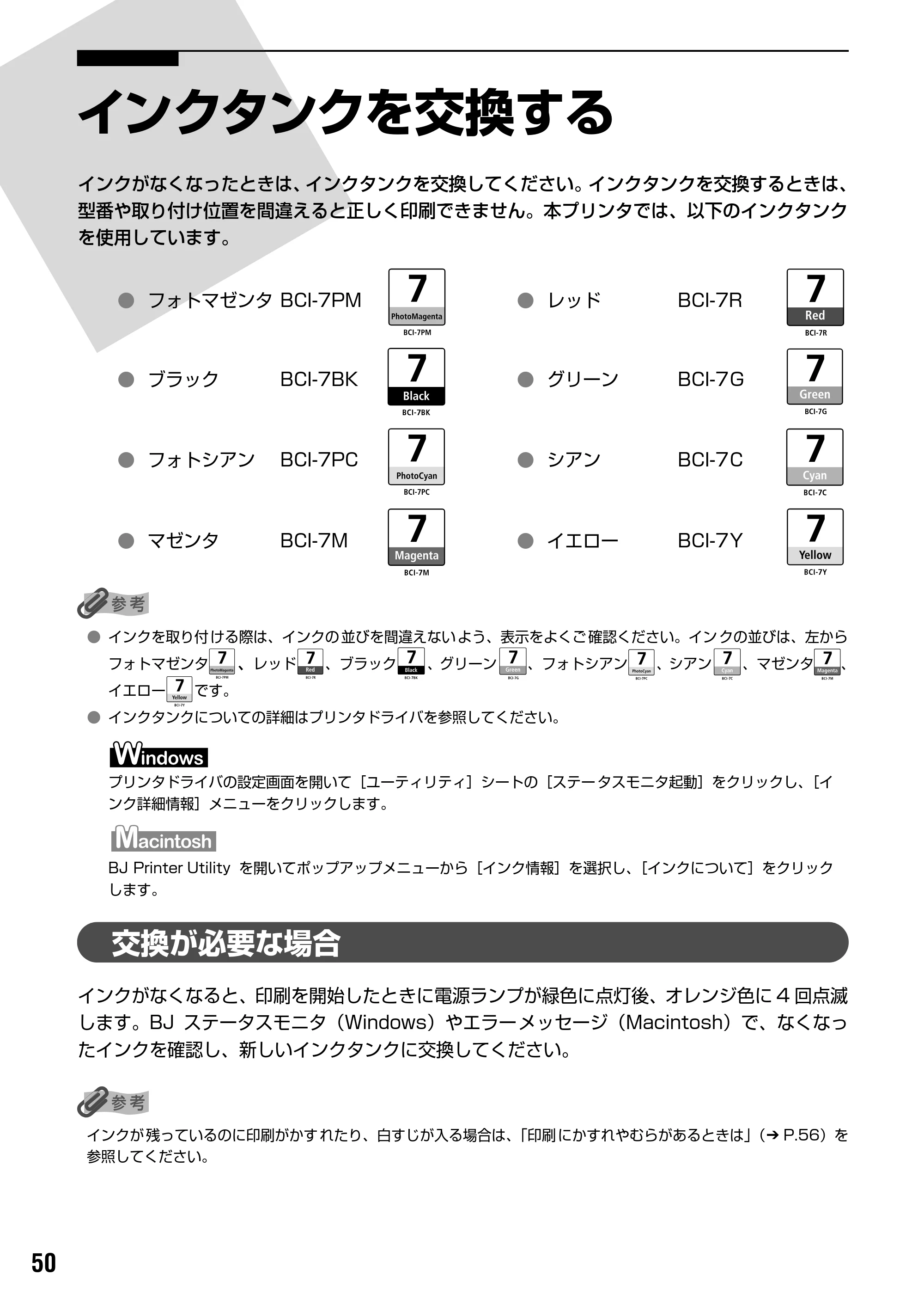 キヤノン PIXUS iP9910 基本操作ガイド （PDF形式／18.3Mバイト） — 交換の操作 — 原本ページ — 52ページ