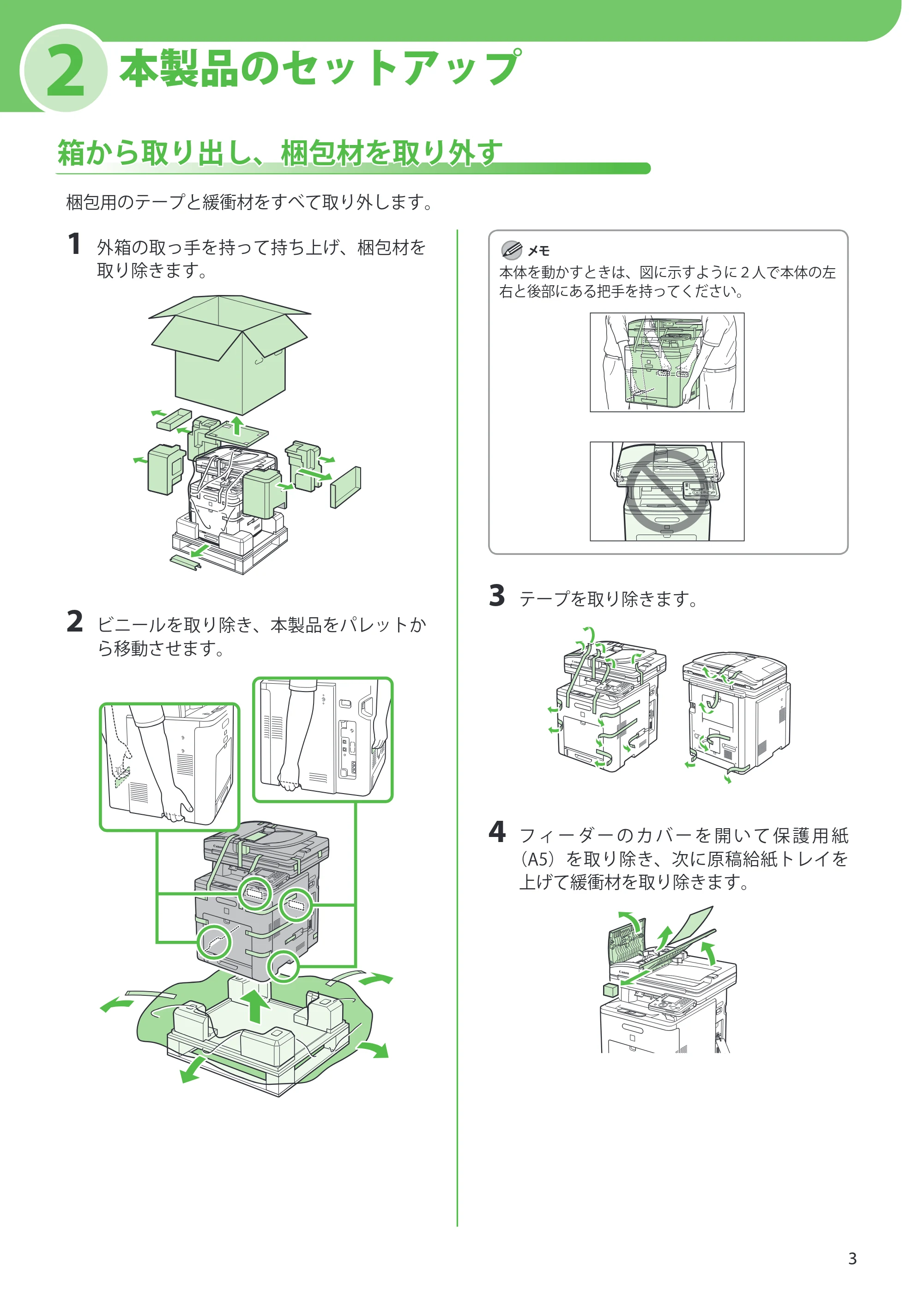 キヤノン MF9220Cdn スタートアップガイド 2011年5月12日更新 （PDF形式／5.87Mバイト） — 2 本製品のセットアップ — 原本ページ — 5ページ