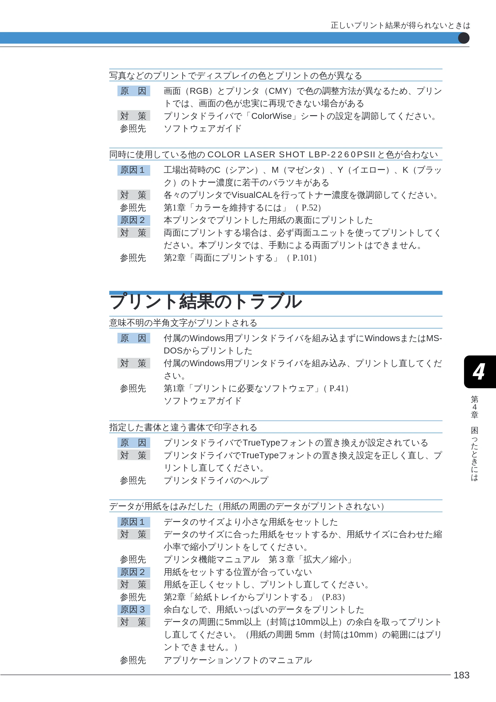 キヤノン LBP-2260PSII ユーザーズガイド （PDF形式／8.03Mバイト） — 写真などのプリントでディスプレイの色とプリントの色が異なる — 原本ページ — 185ページ