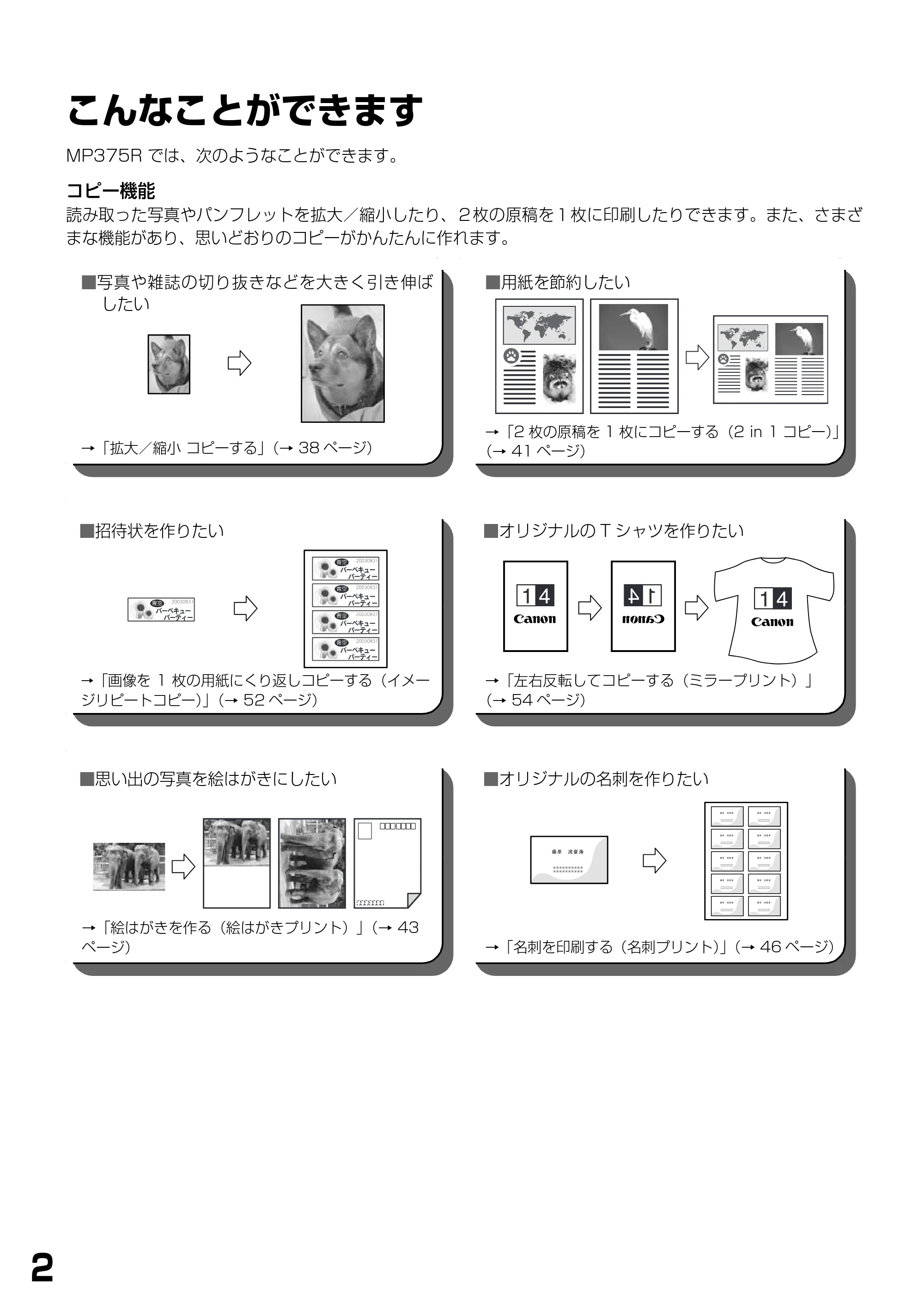 キヤノン PIXUS MP375R 基本操作ガイド （PDF形式／5.64Mバイト） — こんなことができます — 原本ページ — 4ページ