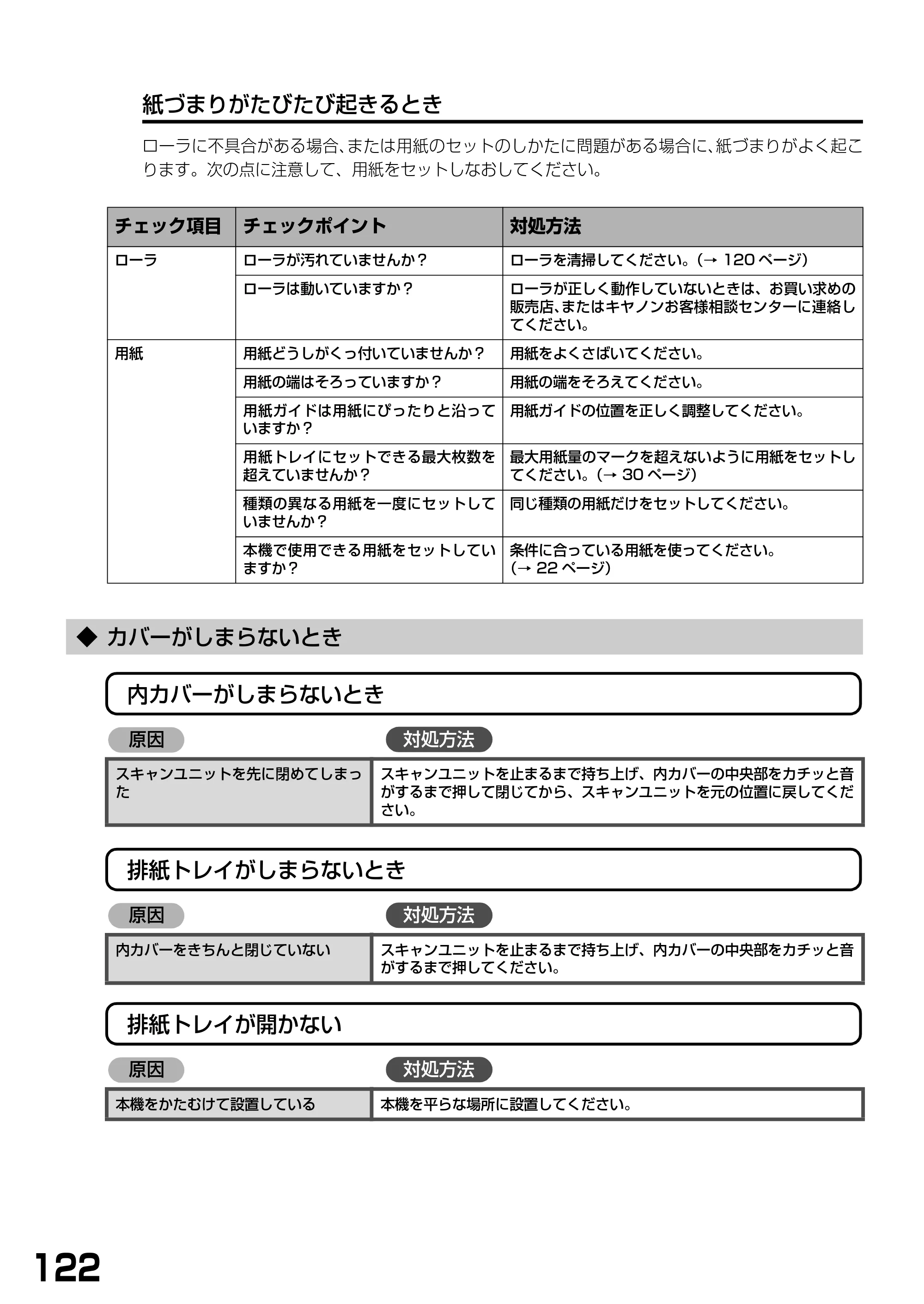 キヤノン PIXUS MP375R 基本操作ガイド （PDF形式／5.64Mバイト） — ◆ カバーがしまらないとき — 原本ページ — 124ページ