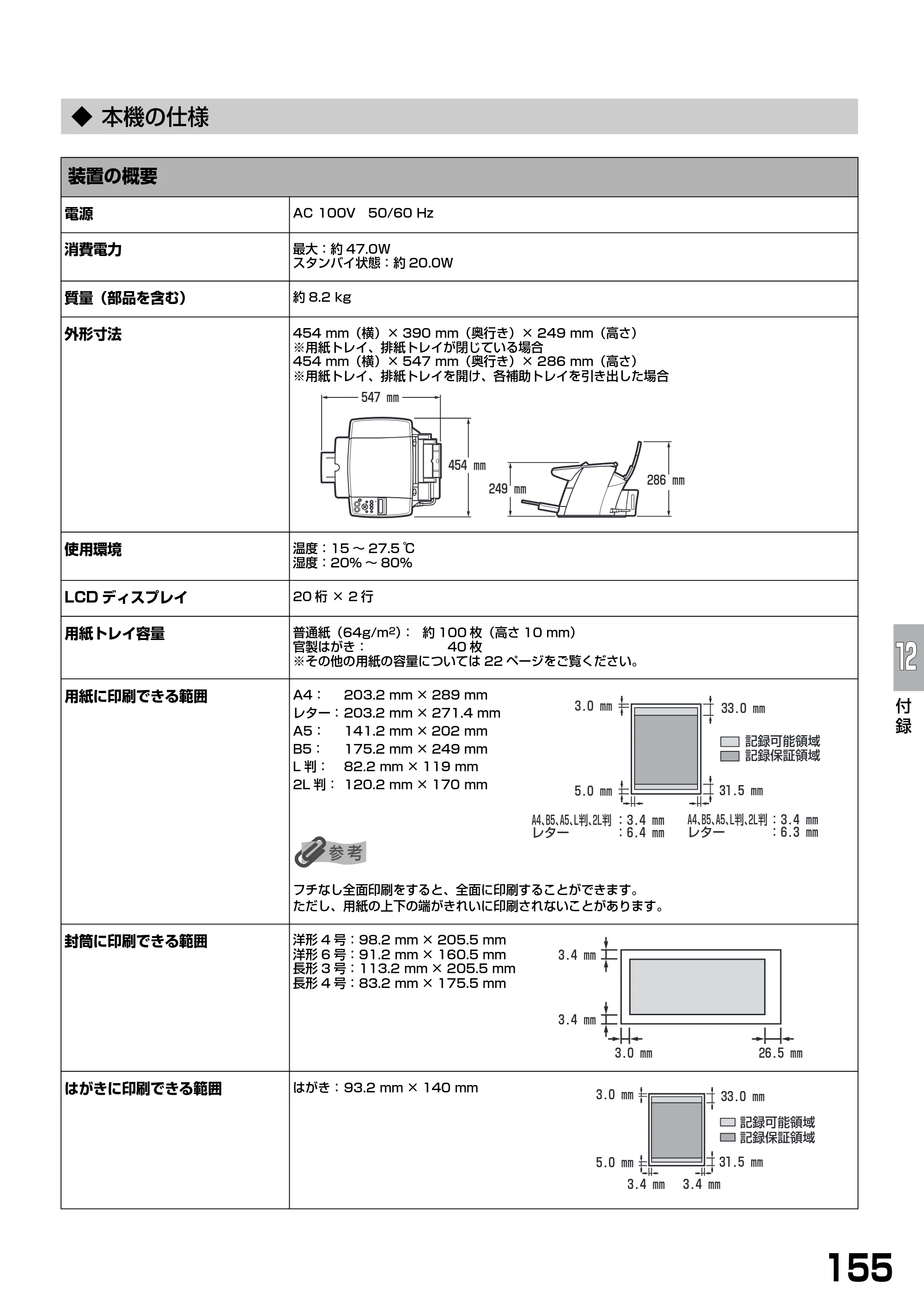 キヤノン PIXUS MP375R 基本操作ガイド （PDF形式／5.64Mバイト） — ◆ 本機の仕様 — 原本ページ — 157ページ