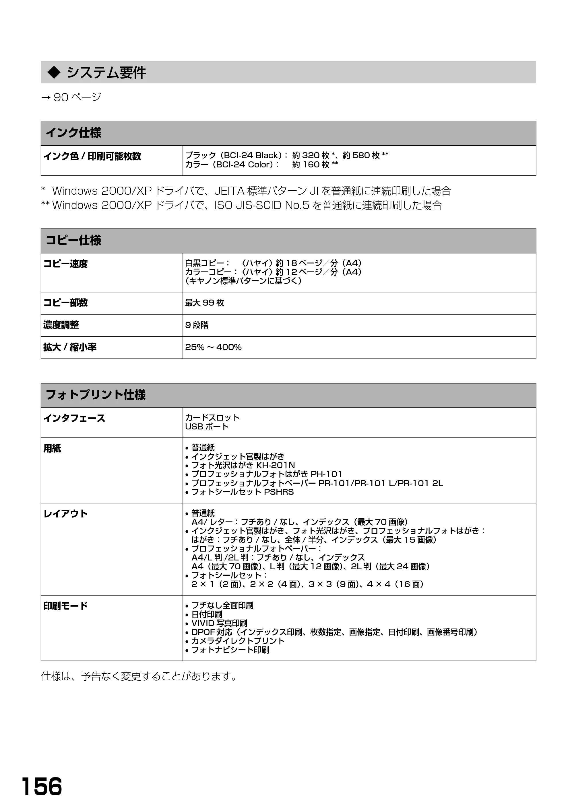 キヤノン PIXUS MP375R 基本操作ガイド （PDF形式／5.64Mバイト） — ◆ システム要件 — 原本ページ — 158ページ