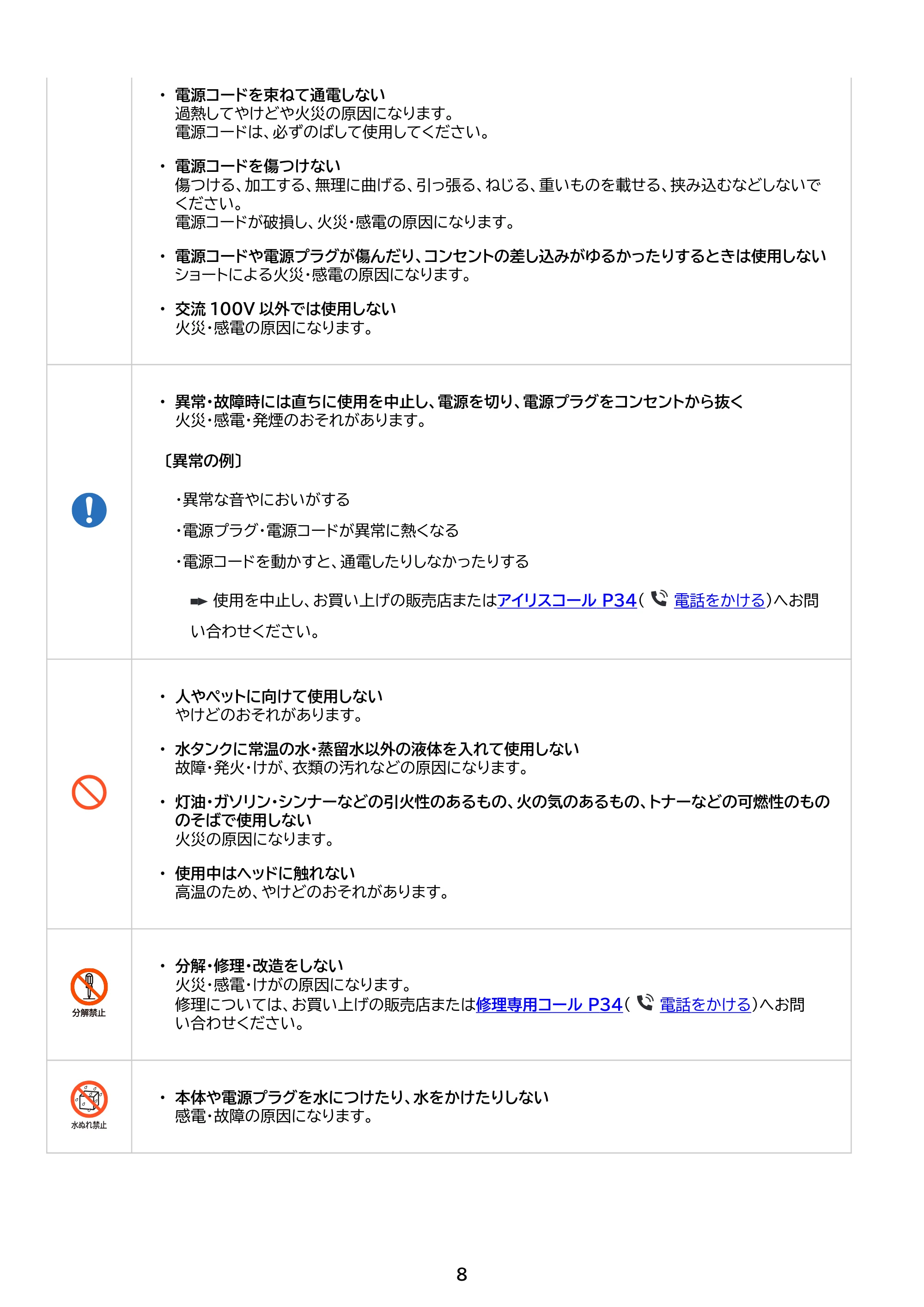 アイリスオーヤマ STM-240 取扱説明書 — 原本ページ — 8ページ