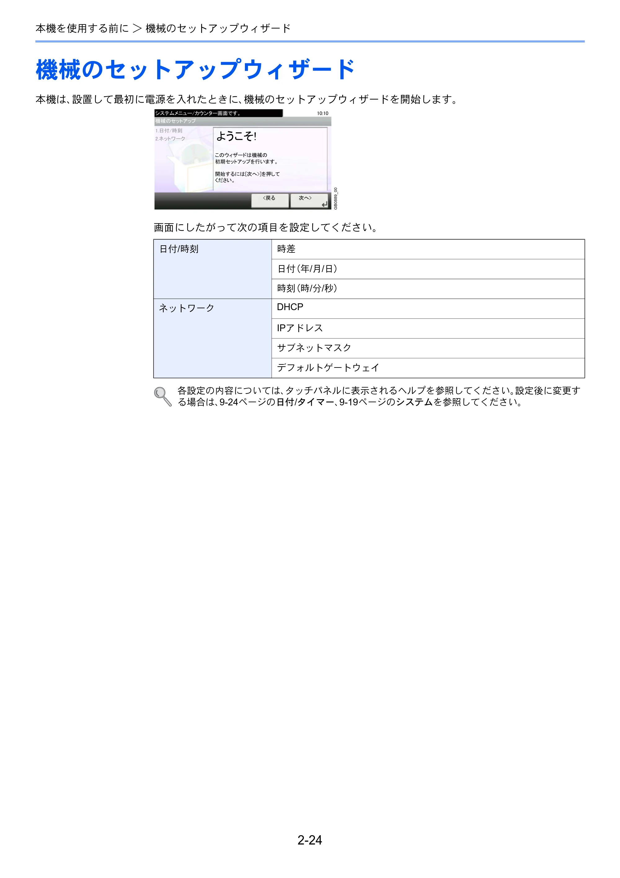 京セラ TASKalfa 206ci / TASKalfa 256ci TASKalfa 206ci TASKalfa 256ci 使用説明書 — 機械のセットアップウィザード — 原本ページ — 68ページ