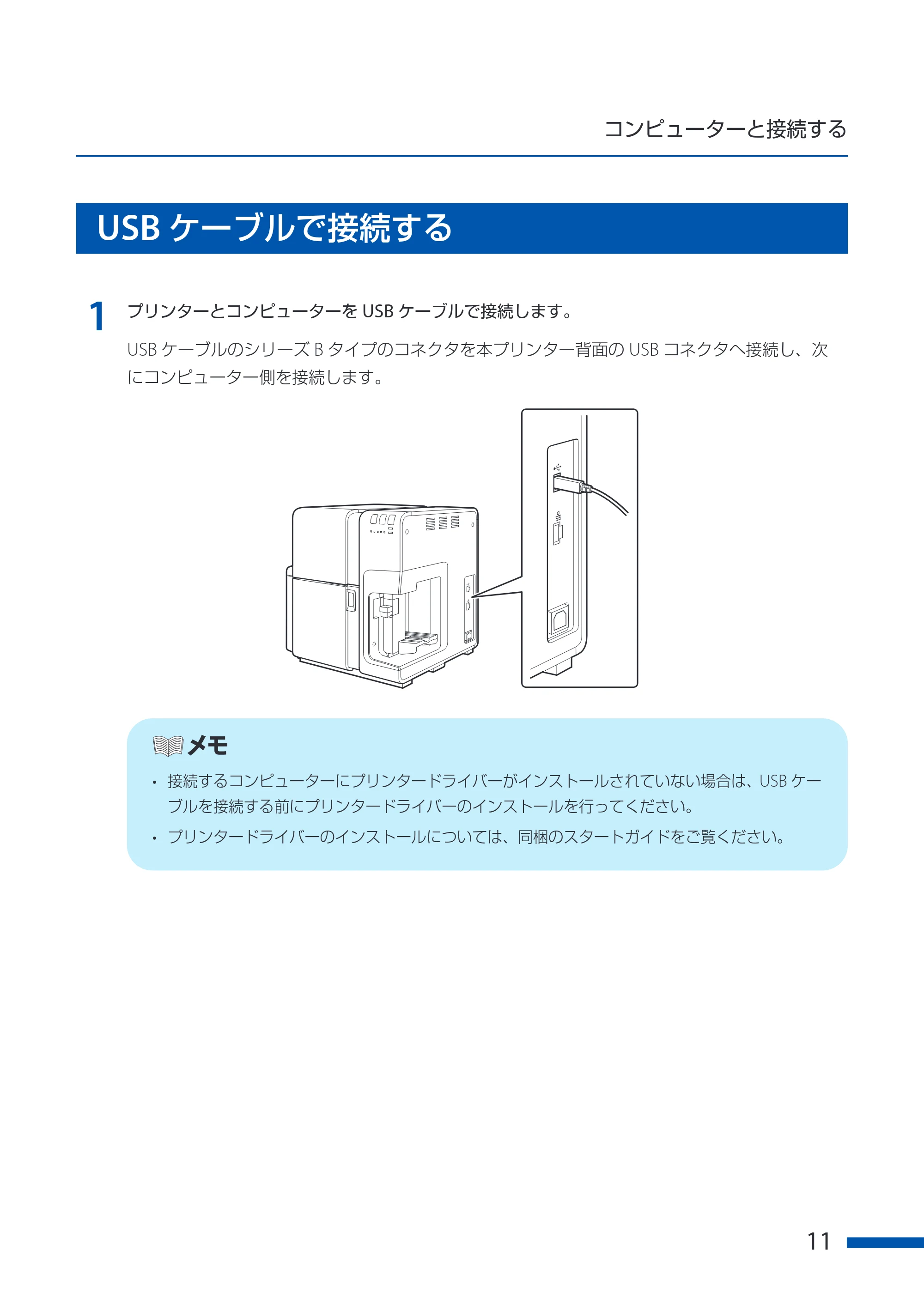 キヤノン CX-G6400 CX-G6400 ユーザーズガイド 2025年7月24日更新（PDF：8.21 MB） — USBケーブルで接続する — 原本ページ — 15ページ