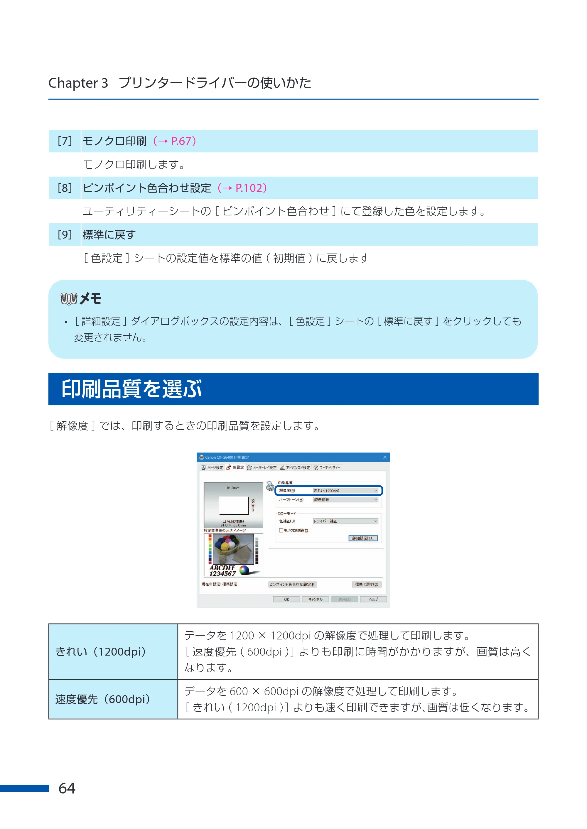 キヤノン CX-G6400 CX-G6400 ユーザーズガイド 2025年7月24日更新（PDF：8.21 MB） — 印刷品質を選ぶ — 原本ページ — 68ページ