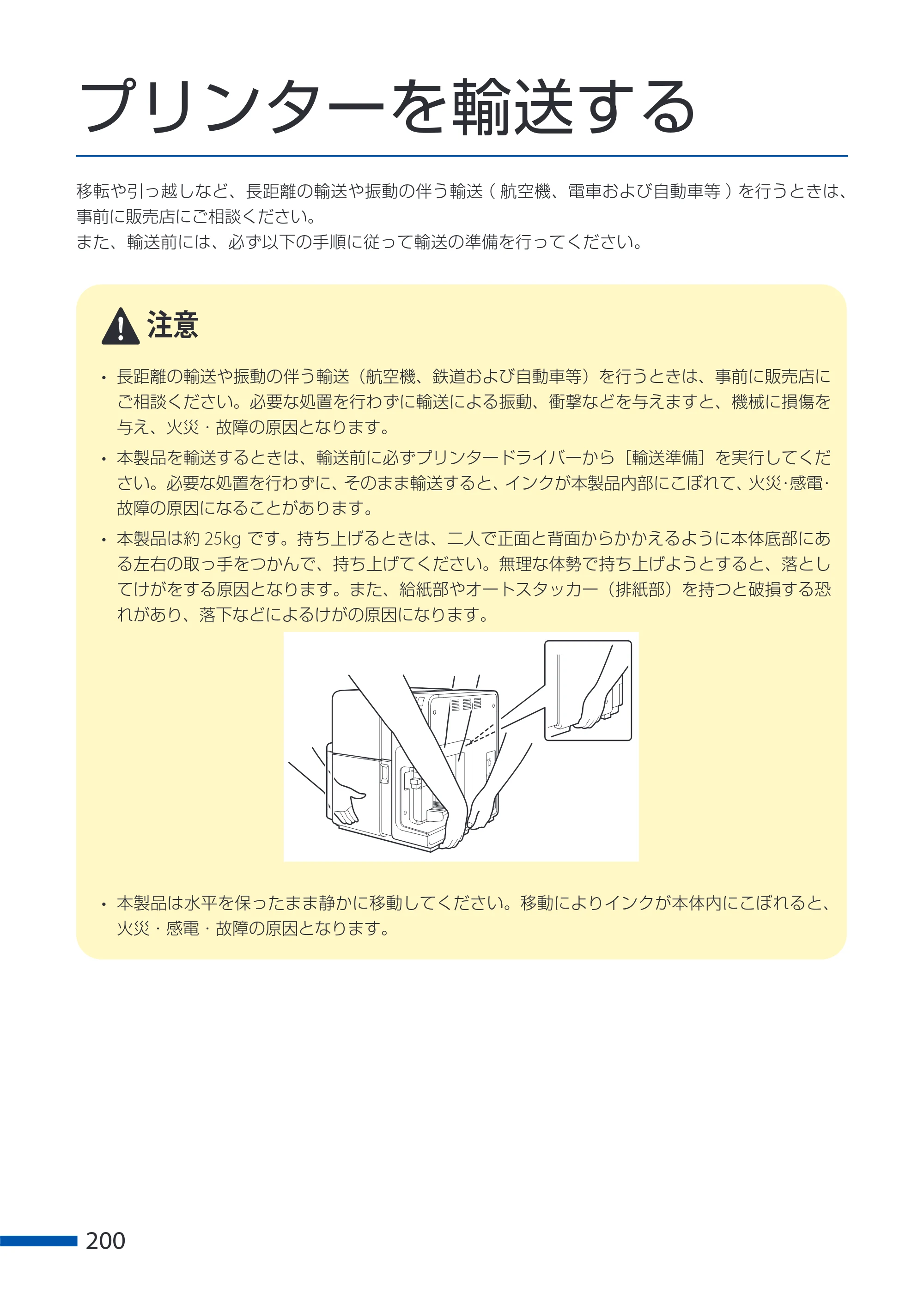 キヤノン CX-G6400 CX-G6400 ユーザーズガイド 2025年7月24日更新（PDF：8.21 MB） — プリンターを輸送する — 原本ページ — 204ページ
