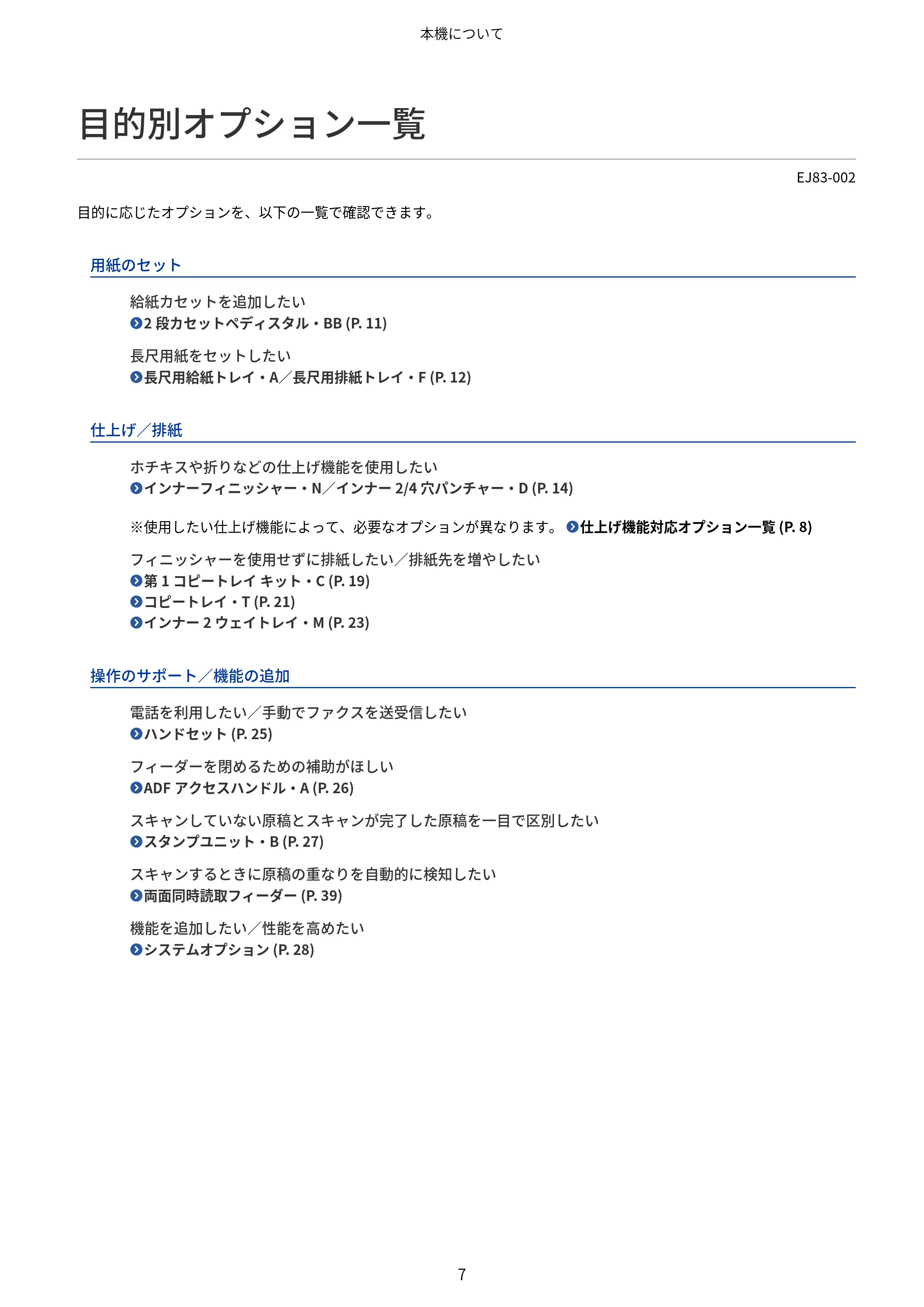 キヤノン Satera MF7825F ユーザーズガイド 2026年7月16日掲載（16.7 MB） — 目的別オプション一覧 — 原本ページ — 23ページ