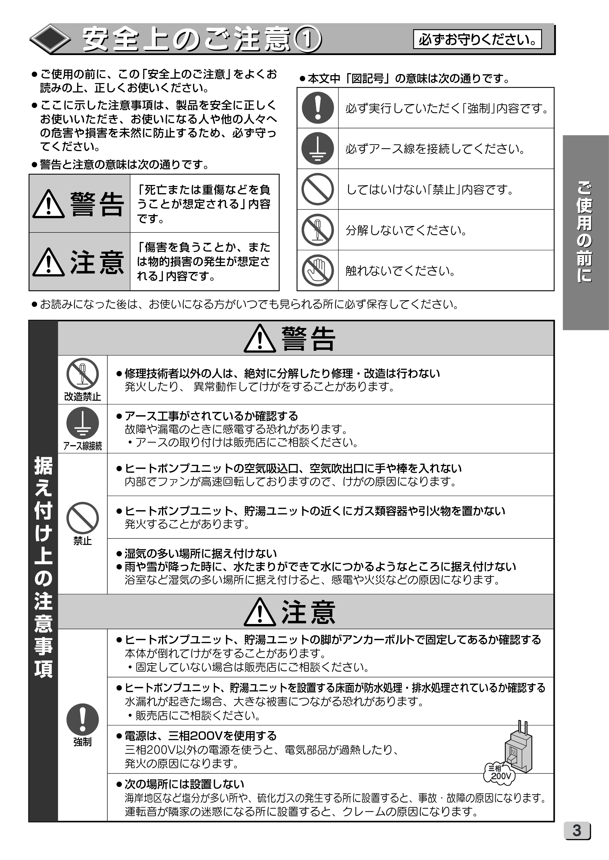 日立 RHK-15XJ 取扱説明書 — 安全上のご注意1 — 原本ページ — 3ページ