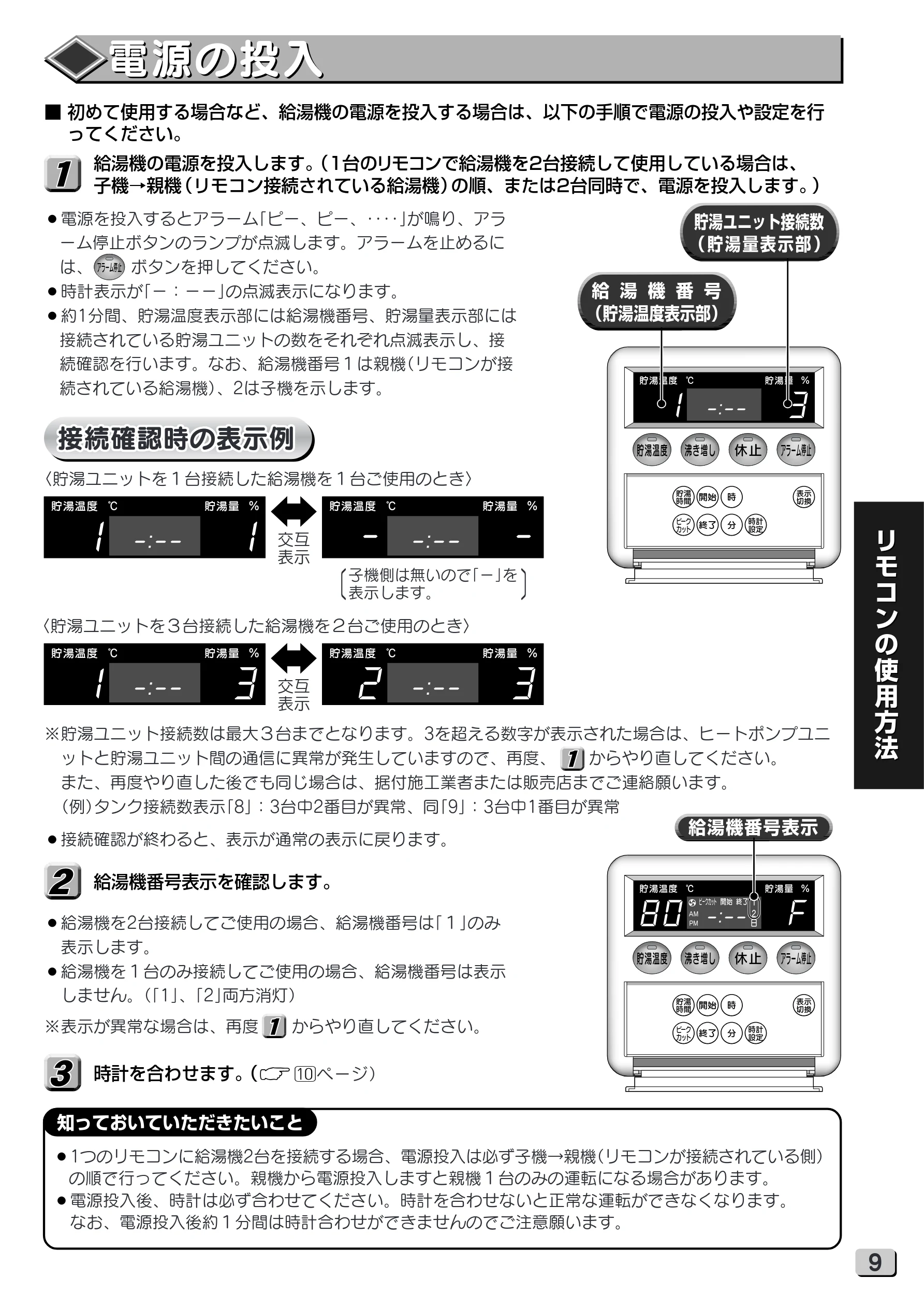 日立 RHK-15XJ 取扱説明書 — 電源の投入 — 図版 9-1 — 9ページ