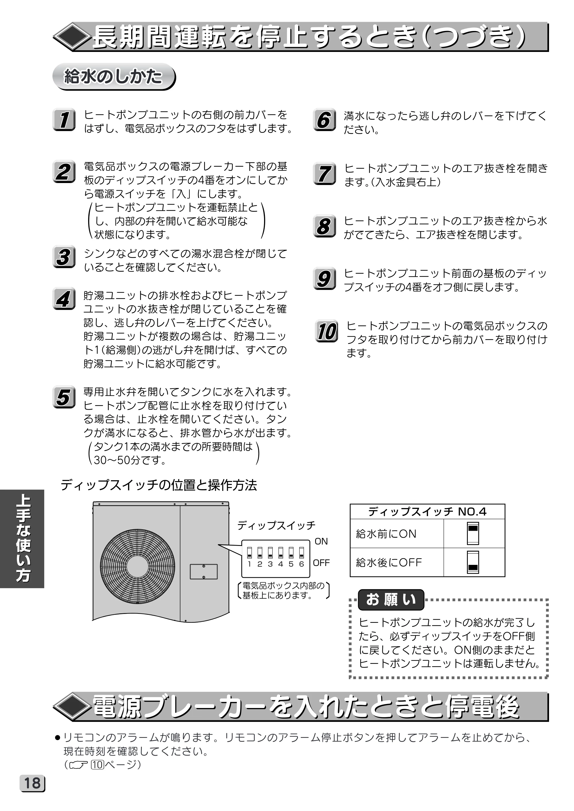日立 RHK-15XJ 取扱説明書 — 電源ブレーカーを入れたときと停電後 — 原本ページ — 18ページ